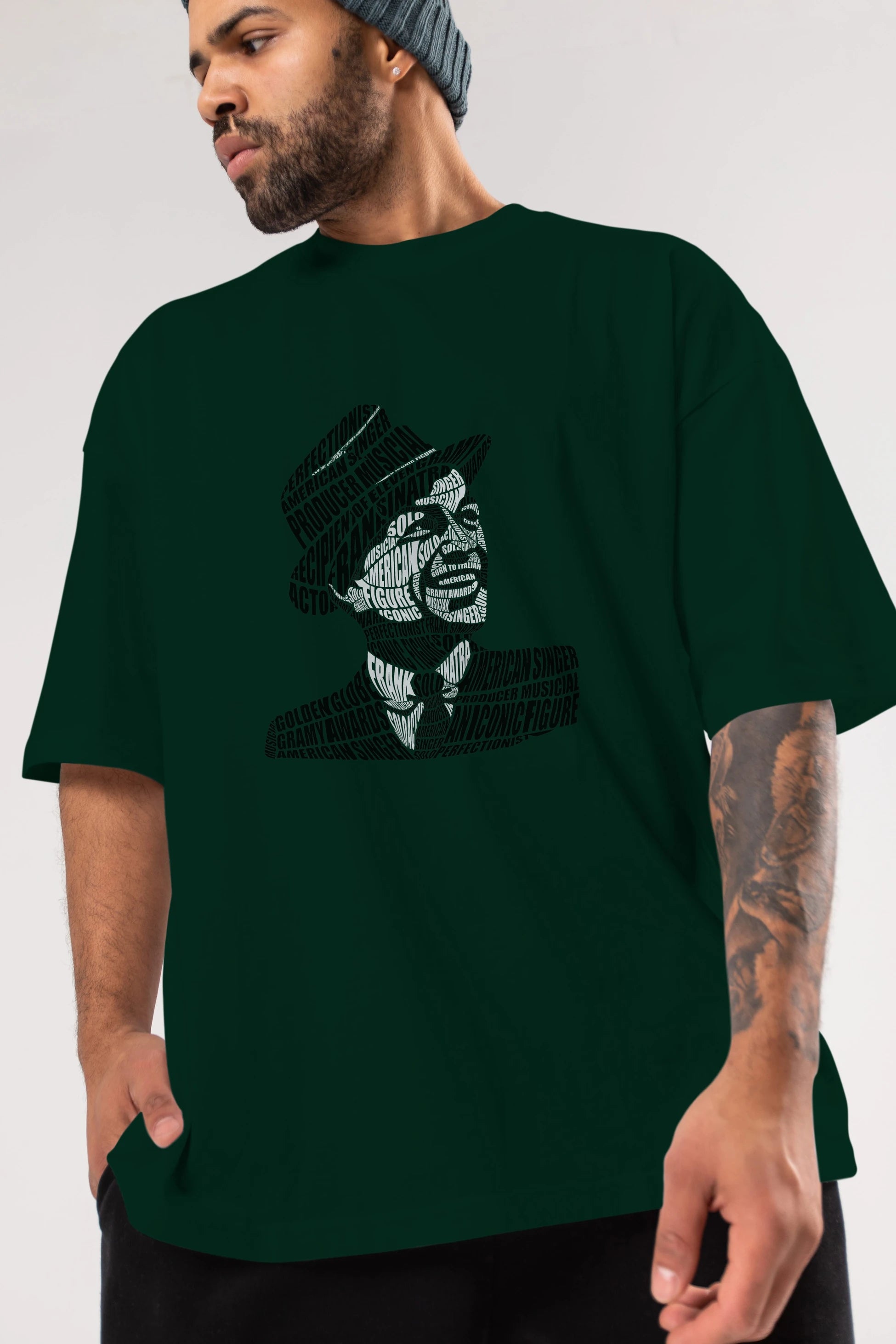 Frank Sinatra Calligram Ön Baskılı Oversize t-shirt %100 pamuk Erkek Kadın Unisex