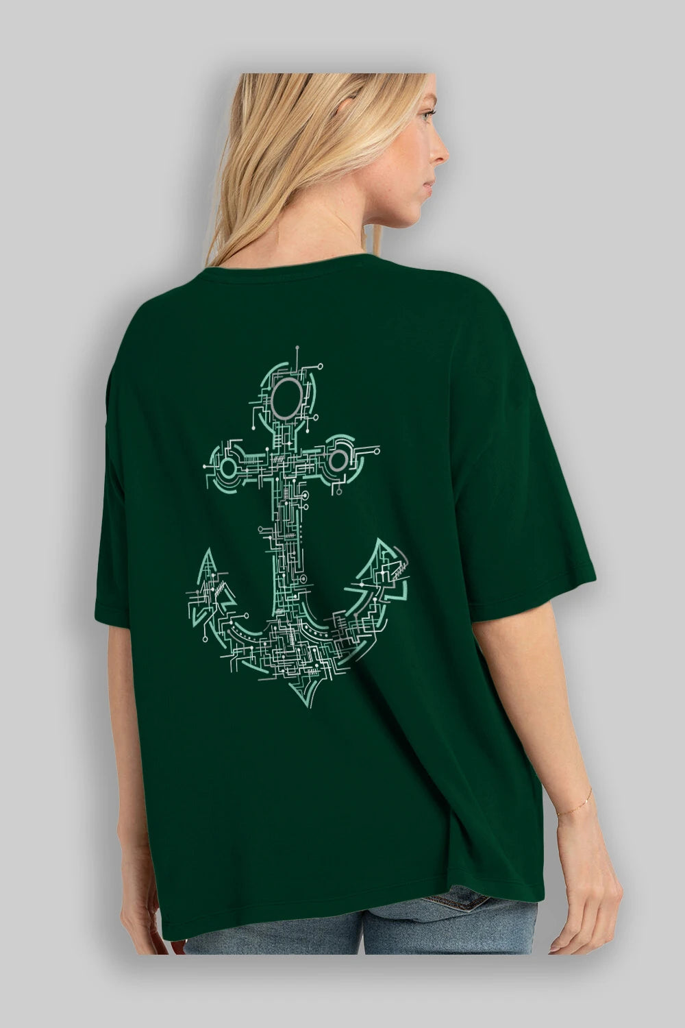 Electric Anchor Arka Baskılı Oversize t-shirt %100 pamuk Erkek Kadın Unisex