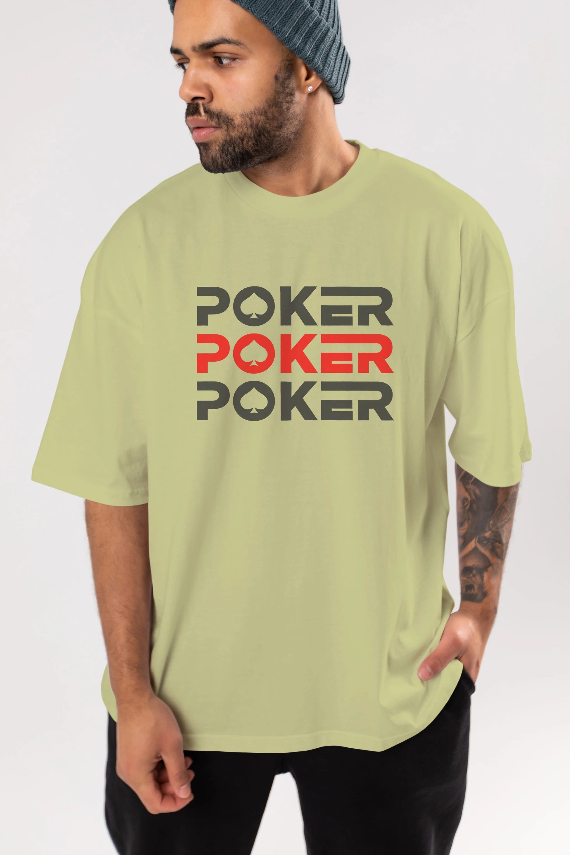 Poker Ön Baskılı Oversize t-shirt Erkek Kadın Unisex