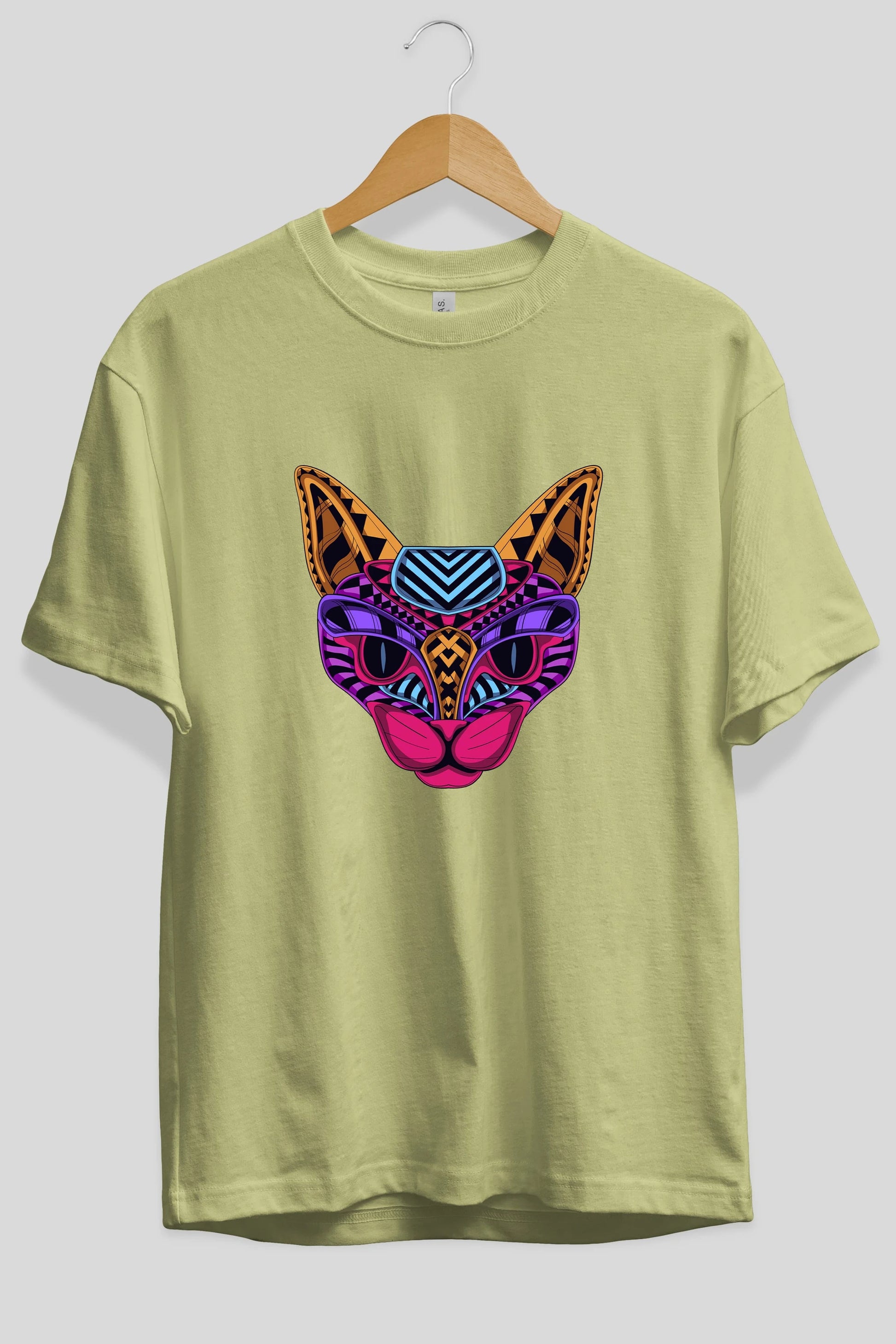 Black Neon Cat Ön Baskılı Oversize t-shirt Erkek Kadın Unisex