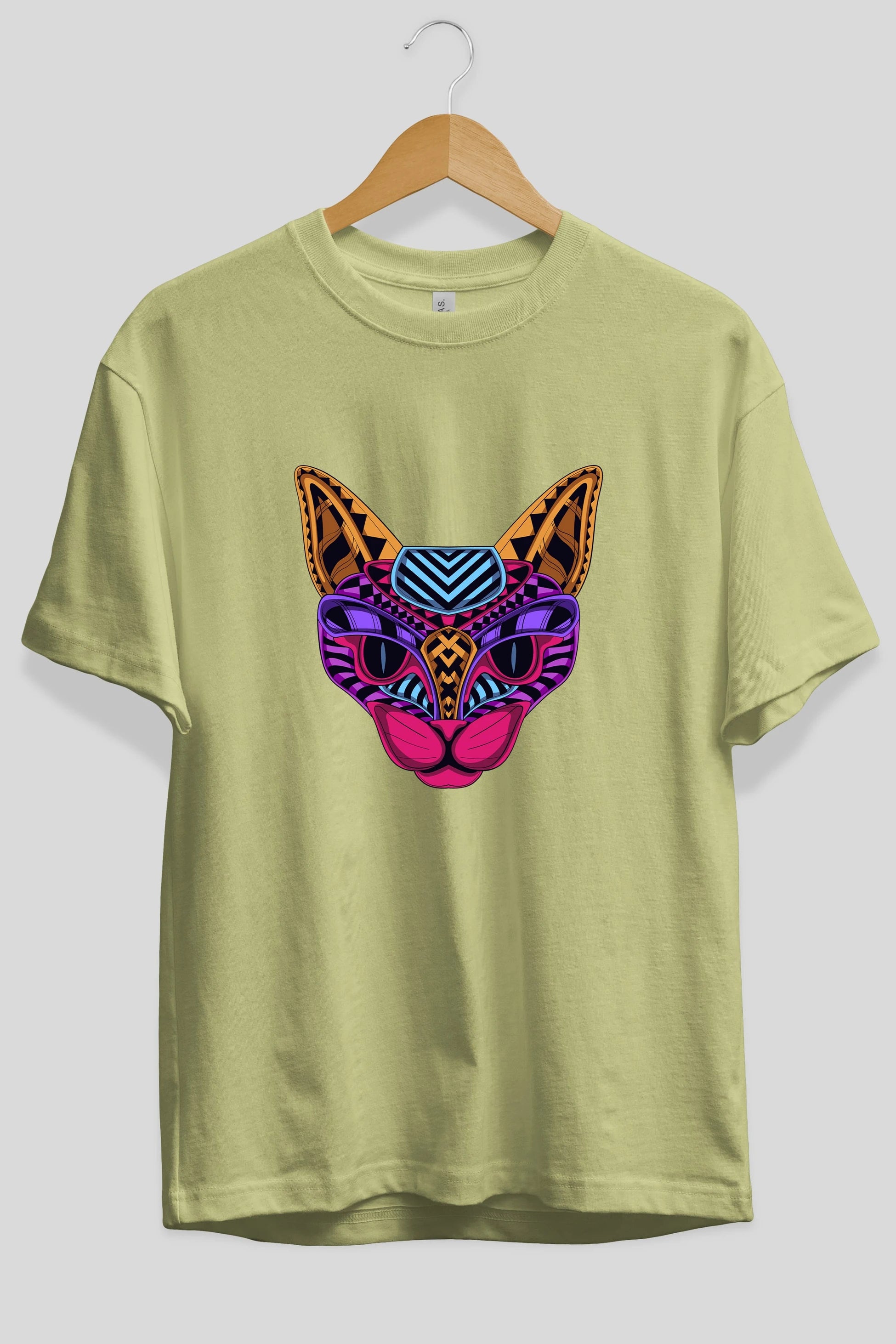 Black Neon Cat Ön Baskılı Oversize t-shirt Erkek Kadın Unisex