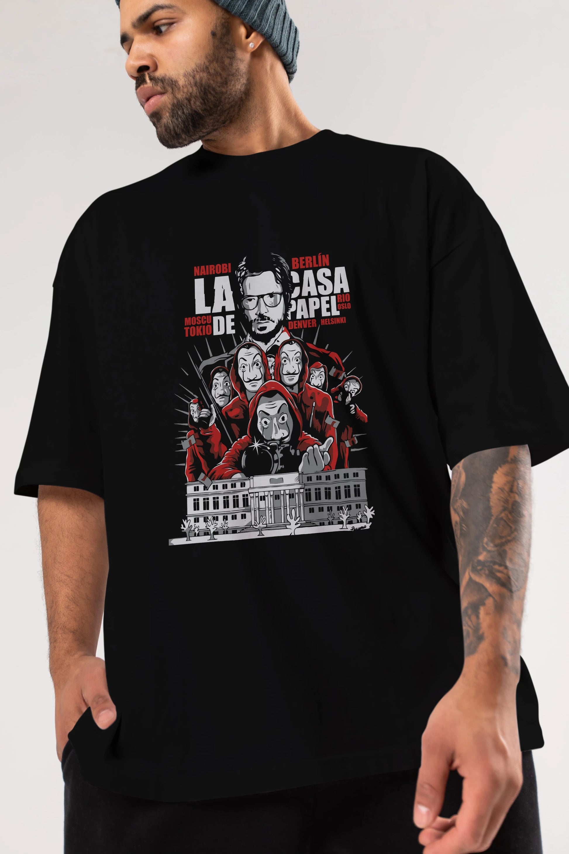 La Casa De Papel (2) Ön Baskılı Oversize t-shirt Erkek Kadın Unisex %100 Pamuk Bisiklet Yaka tişort