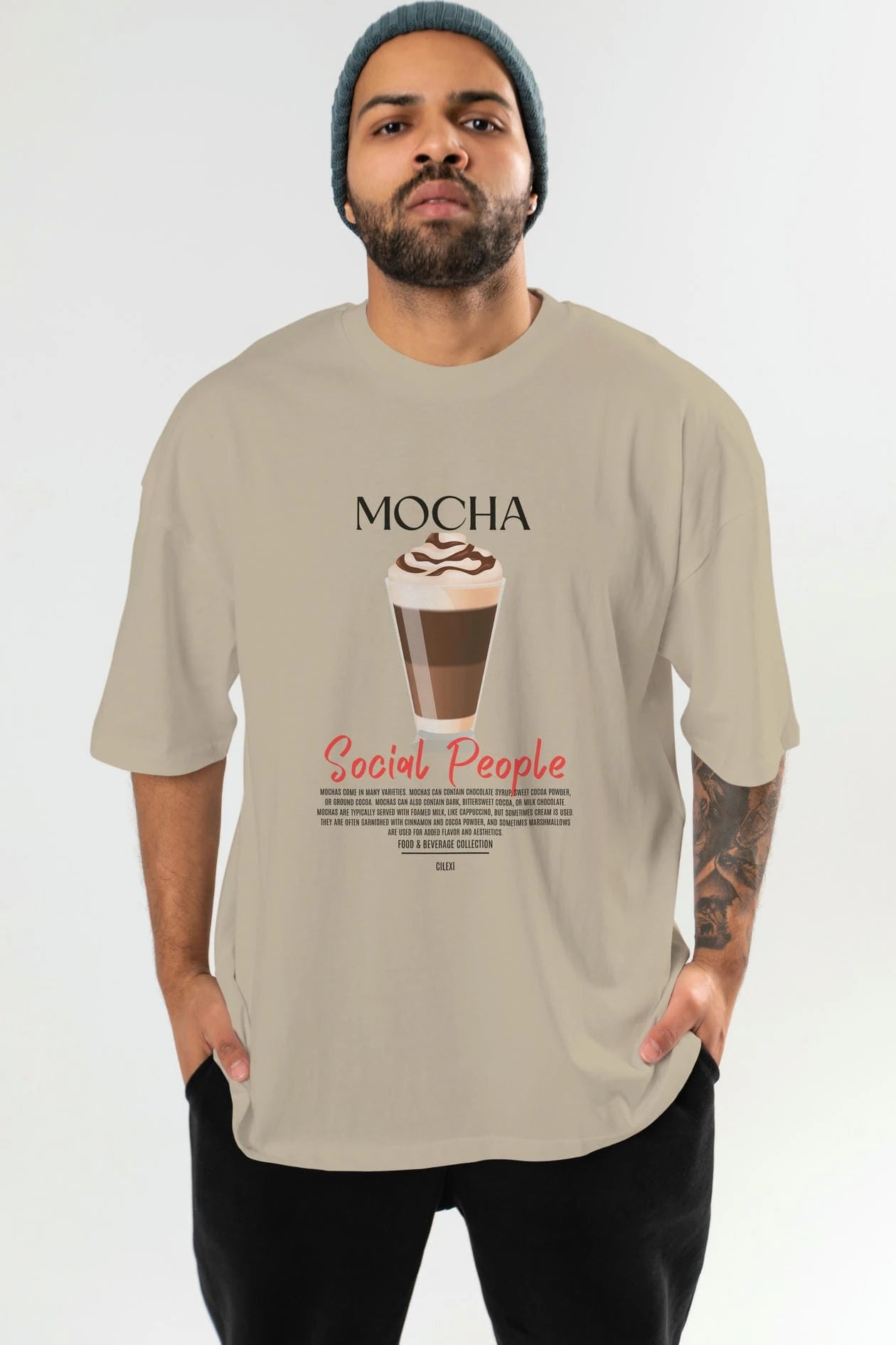 Mocha Kokteyl Serisi ön Baskılı Oversize t-shirt Erkek Kadın %100 Pamuk Bisiklet Yaka tişort