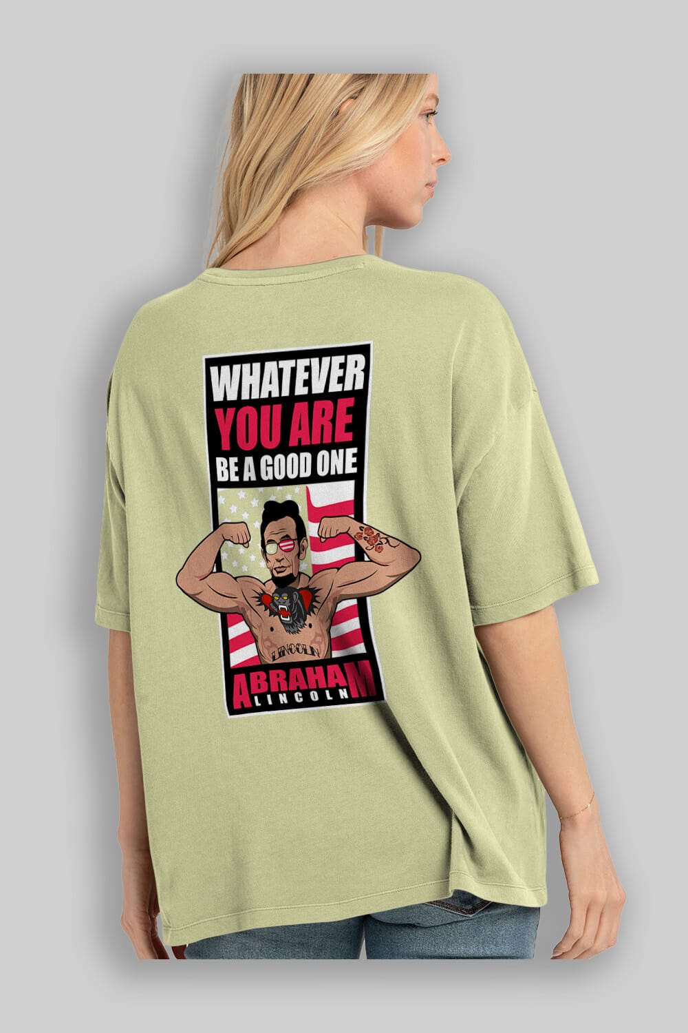 Lincoln Fighter Arka Baskılı Oversize t-shirt Erkek Kadın Unisex %100 Pamuk tişort