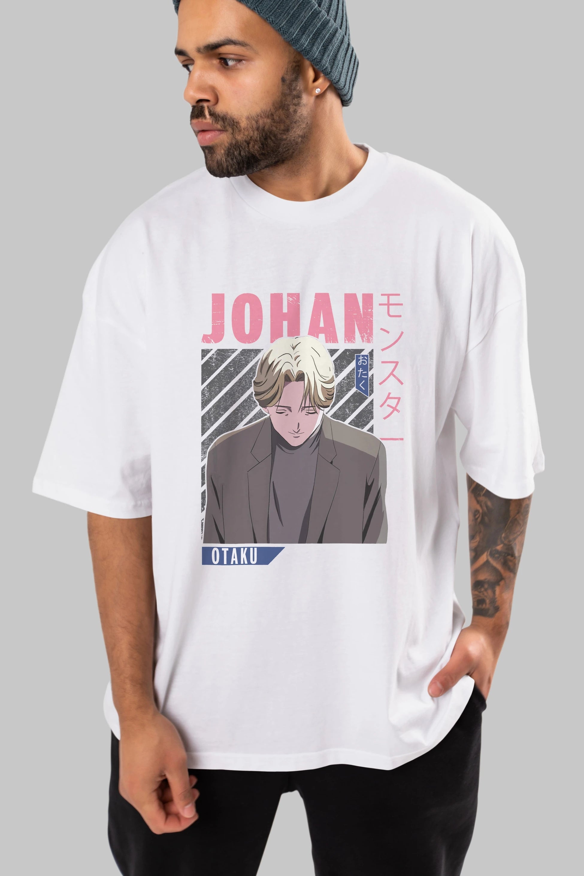 Johan Liebert MONSTER Anime Ön Baskılı Oversize t-shirt %100 pamuk Erkek Kadın Unisex