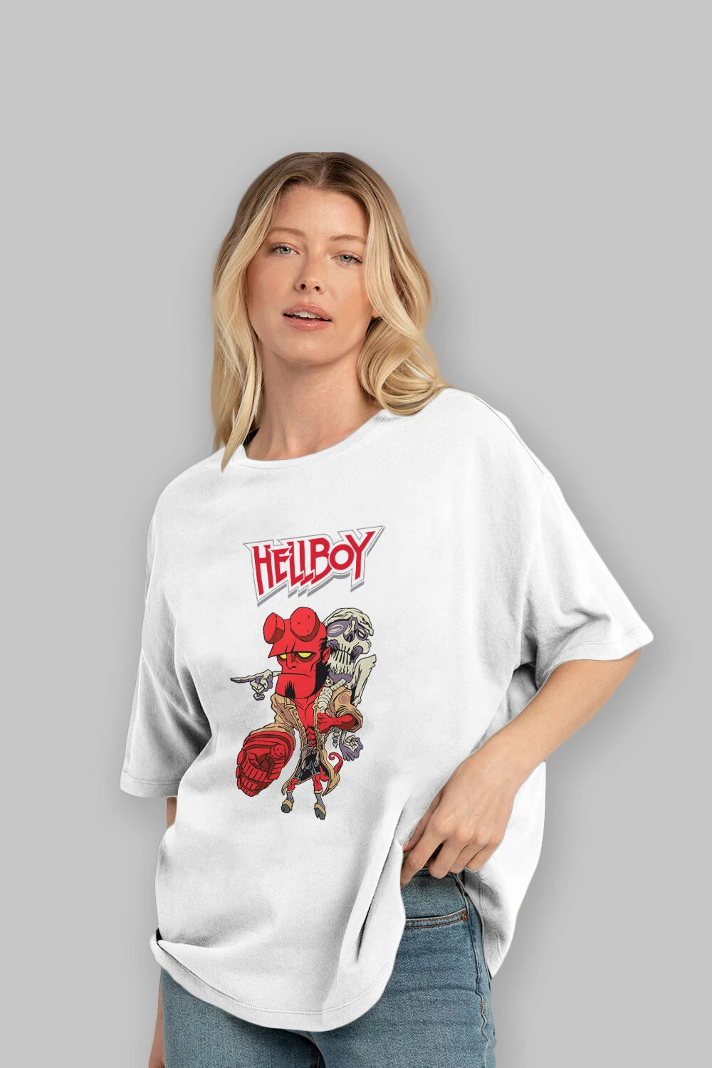 Hellboy (2) Ön Baskılı Oversize t-shirt Erkek Kadın Unisex %100 Pamuk Bisiklet Yaka tişort