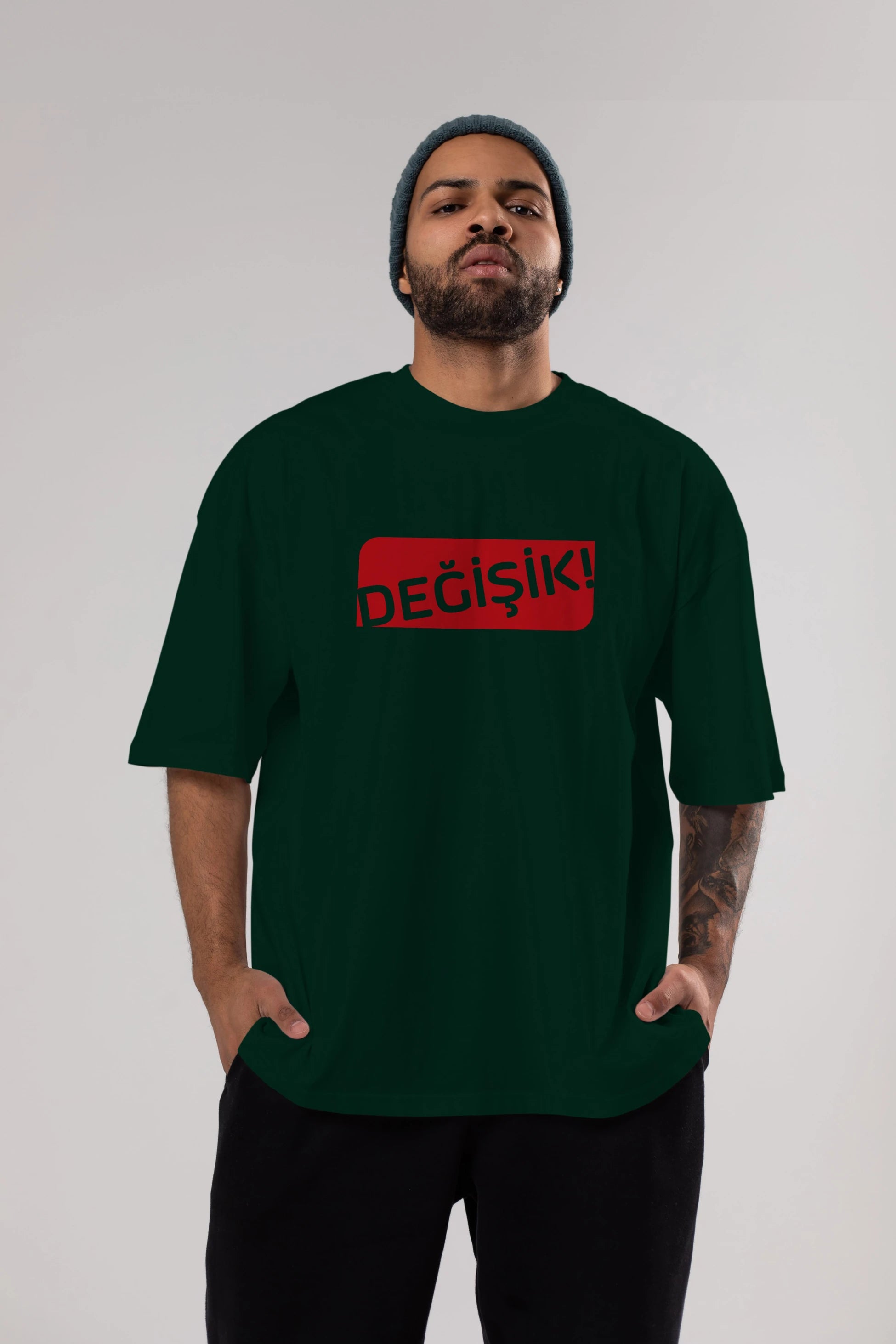 Değişik Ön Baskılı Oversize t-shirt %100 pamuk Erkek Kadın Unisex