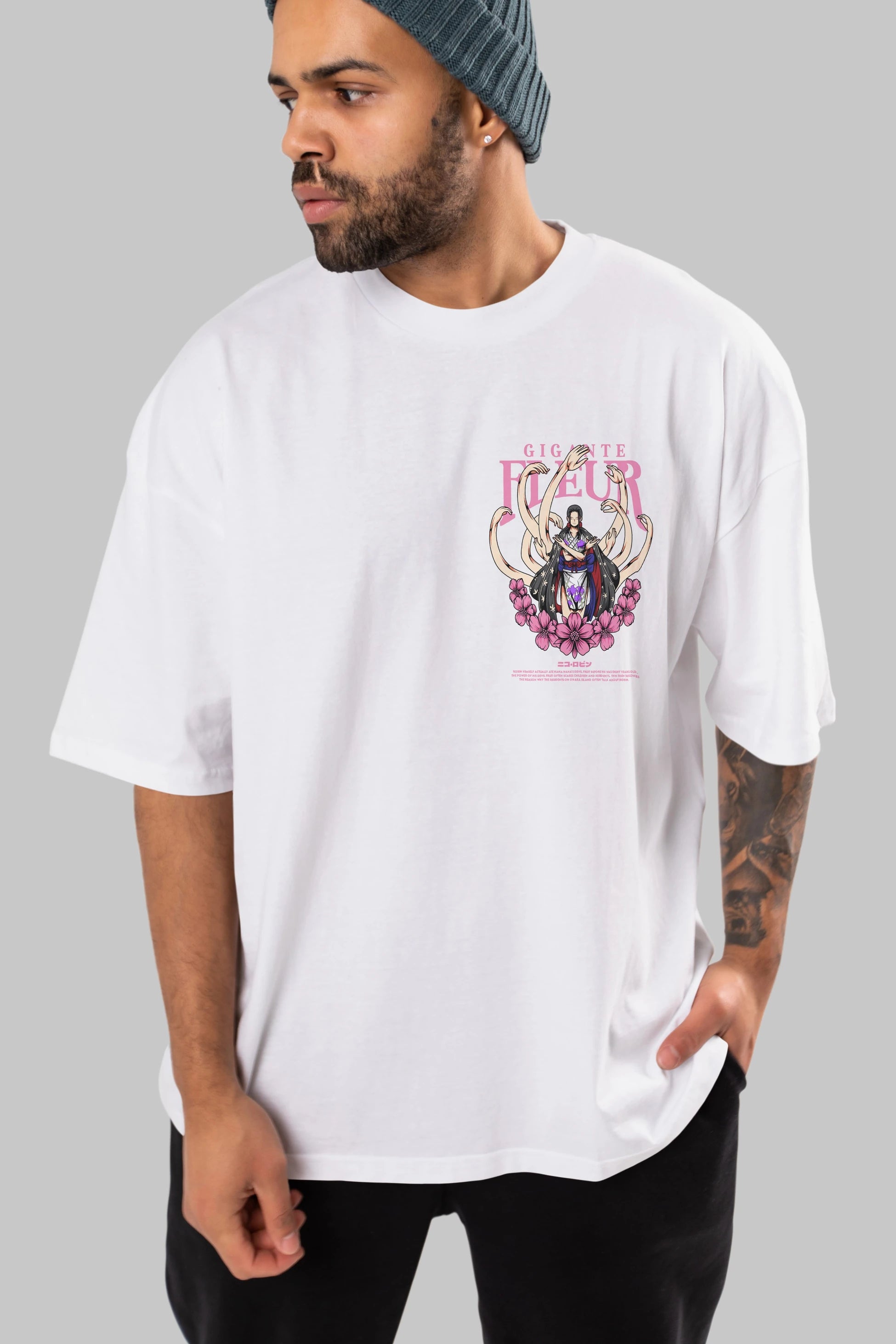 Gigante Fleur Ön Sol Baskılı Oversize t-shirt Erkek Kadın Unisex %100 Pamuk Bisiklet Yaka tişort