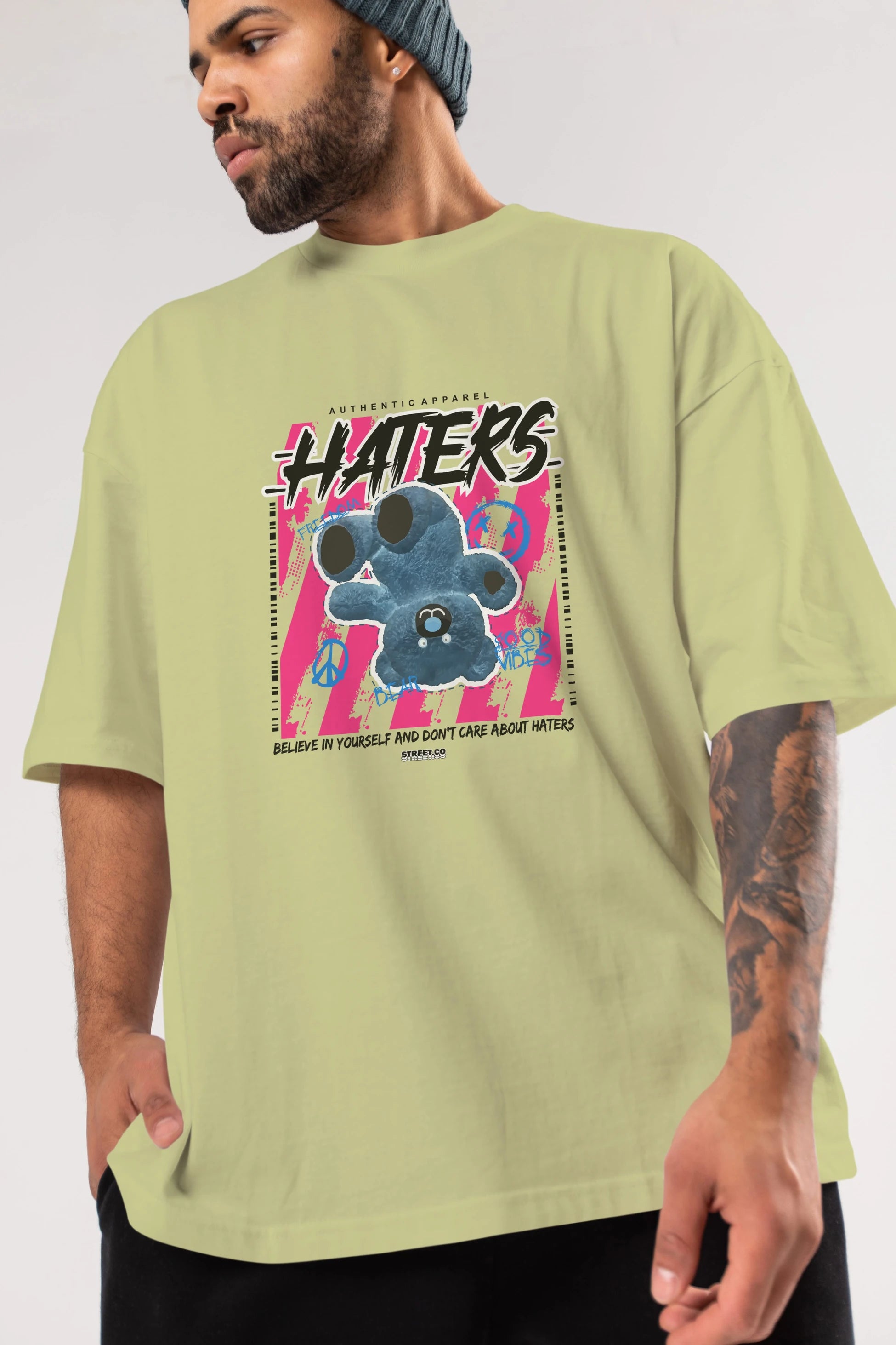 Haters Bear Ön Baskılı Oversize t-shirt Erkek Kadın Unisex