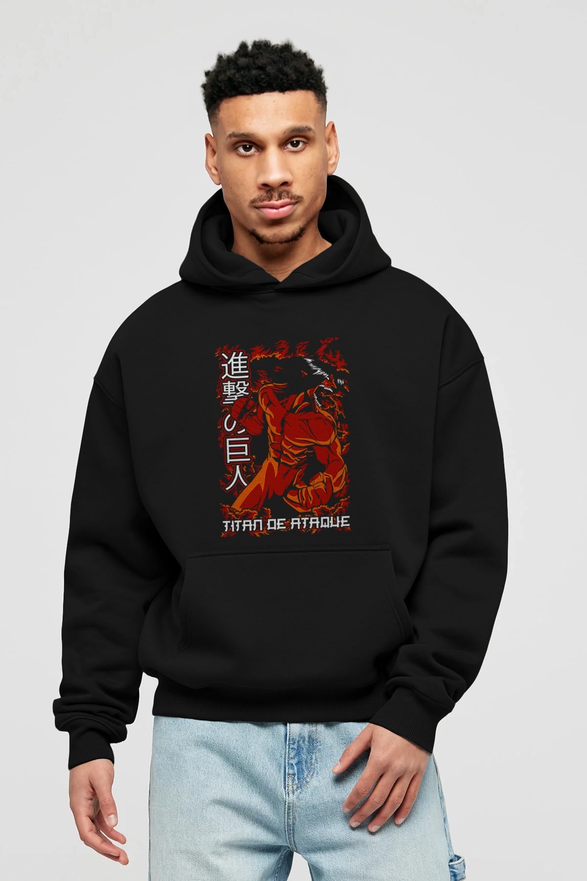 Eren Yeager Anime Ön Baskılı Hoodie Oversize Kapüşonlu Sweatshirt Erkek Kadın Unisex