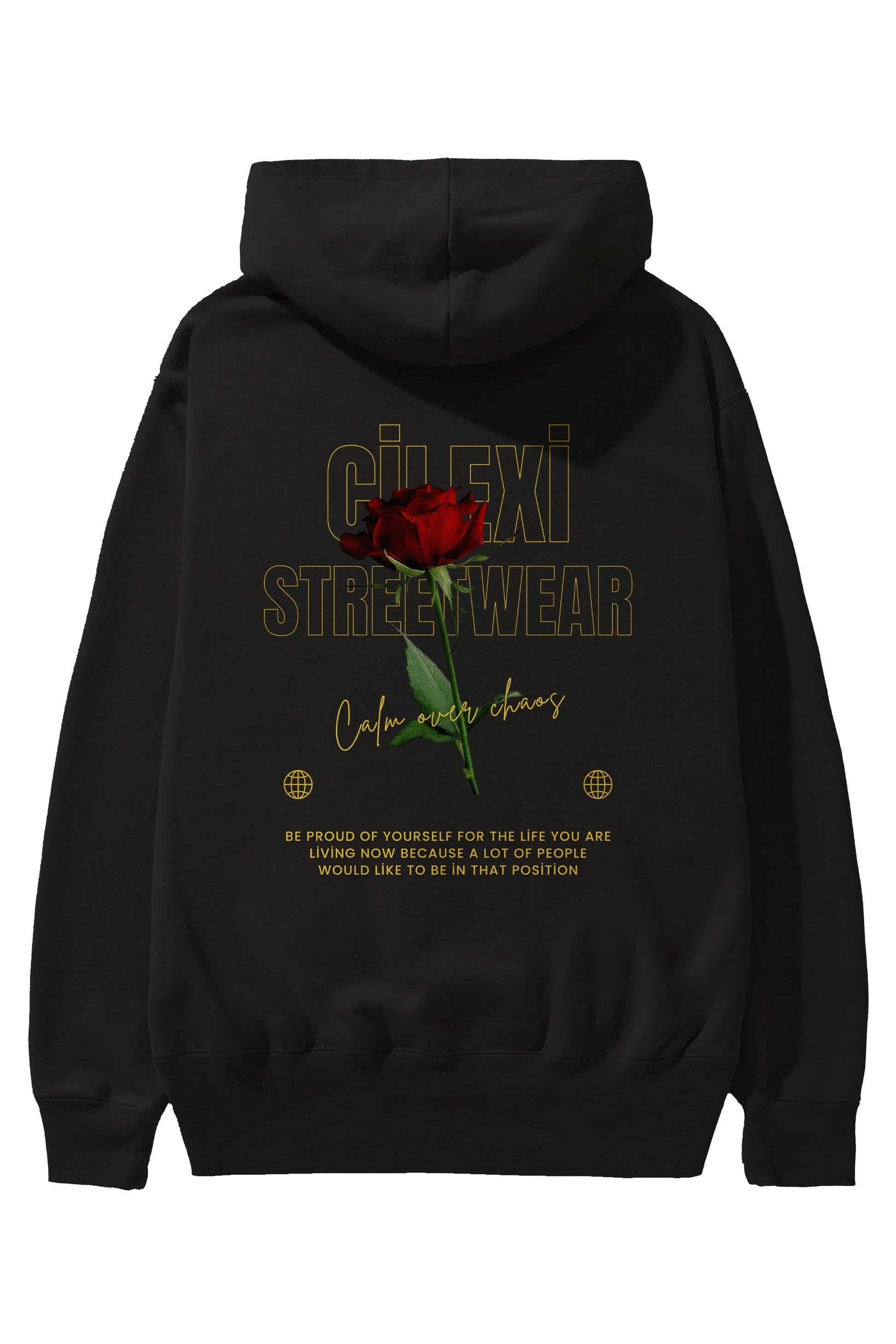 Rose Cilexi Streetwear Arka Baskılı Oversize Hoodie Kapüşonlu Sweatshirt Erkek Kadın Unisex