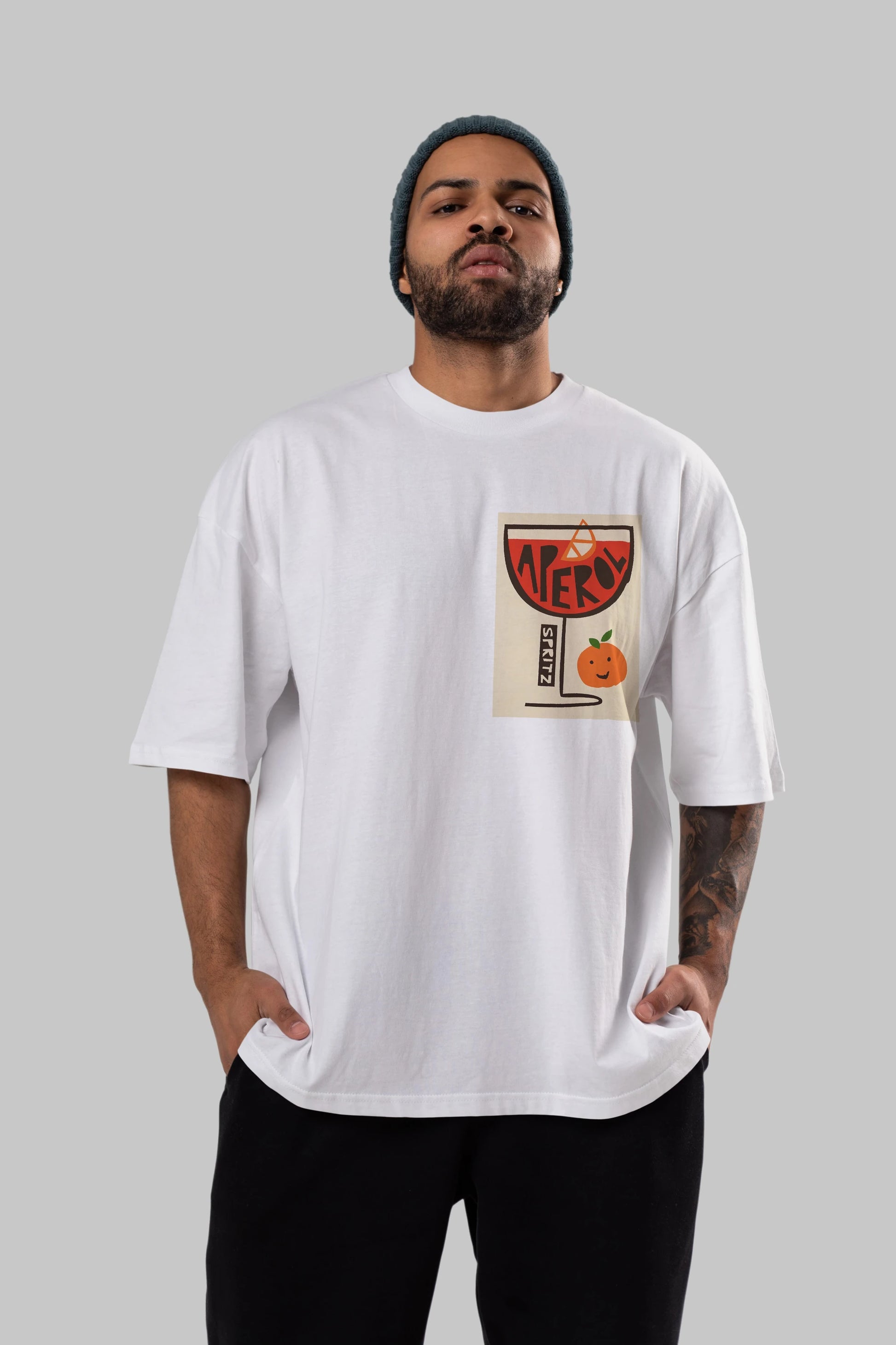 Aperol Spritz 9 Ön Sol Baskılı Oversize t-shirt Erkek Kadın Unisex %100 Pamuk Bisiklet Yaka tişort