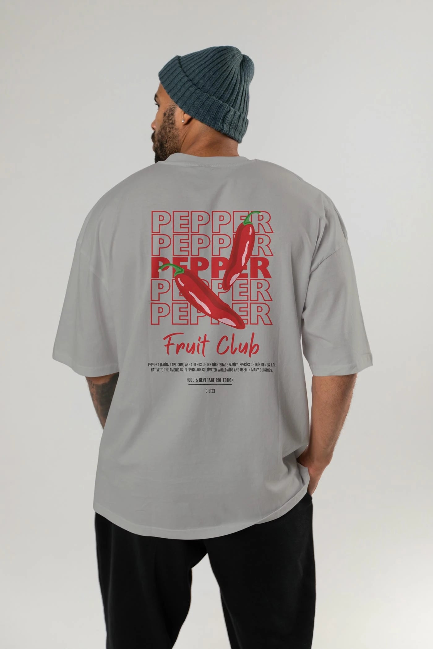 Pepper Arka Baskılı Oversize t-shirt Erkek Kadın Pamuk Bisiklet Yaka tişort
