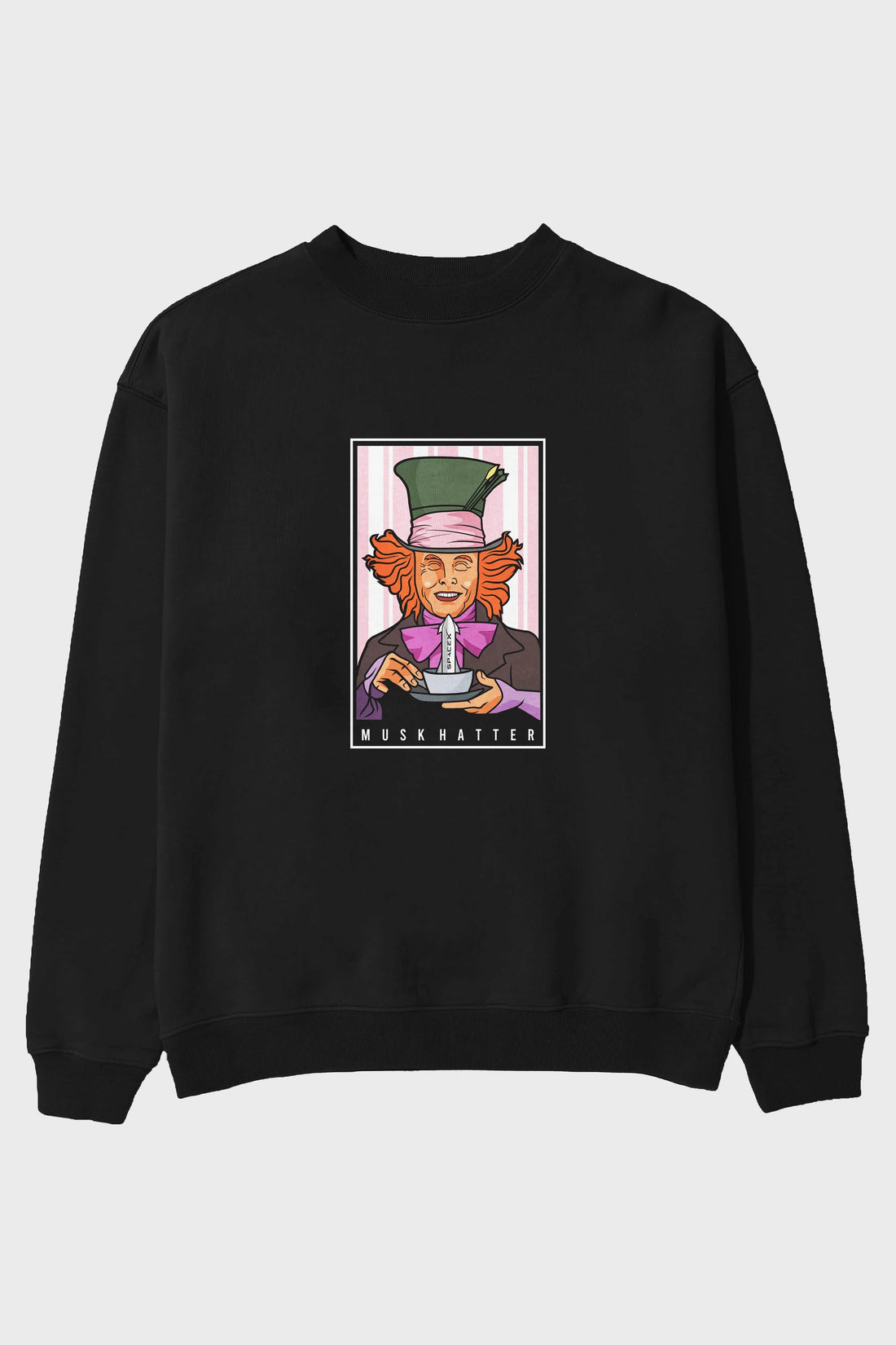 Mad Hatter Elon Musk Ön Baskılı Oversize Sweatshirt Erkek Kadın Unisex