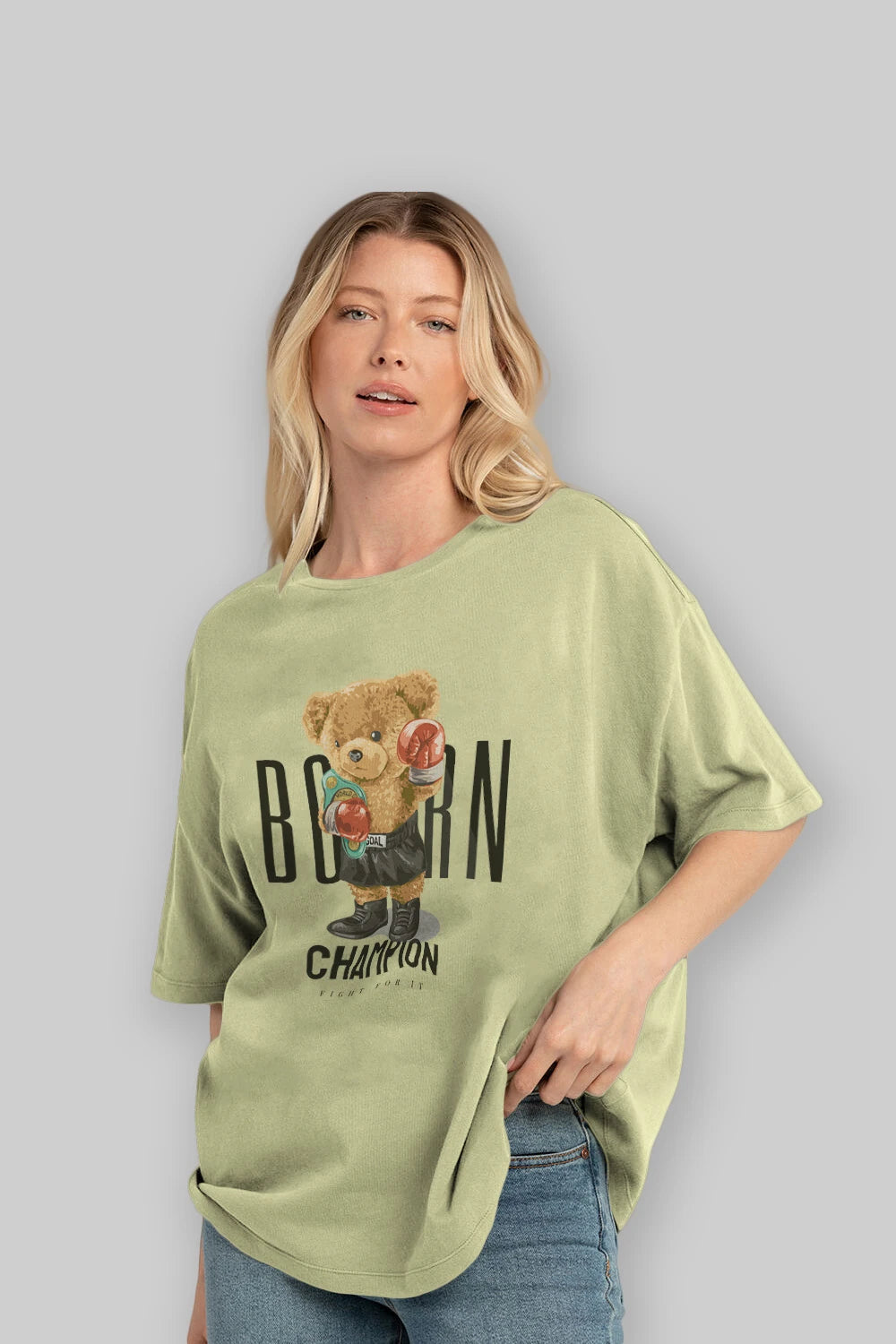 Teddy Bear Champion Ön Baskılı Oversize t-shirt Erkek Kadın Unisex %100 Pamuk