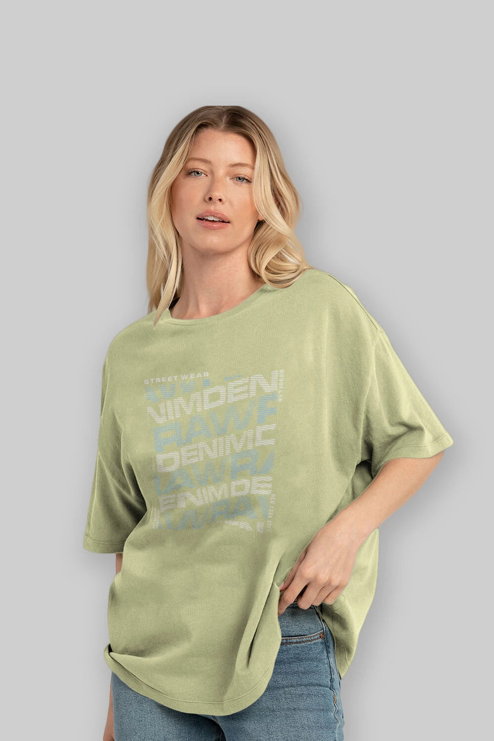 Raw Denim Ön Baskılı Oversize t-shirt Erkek Kadın Unisex