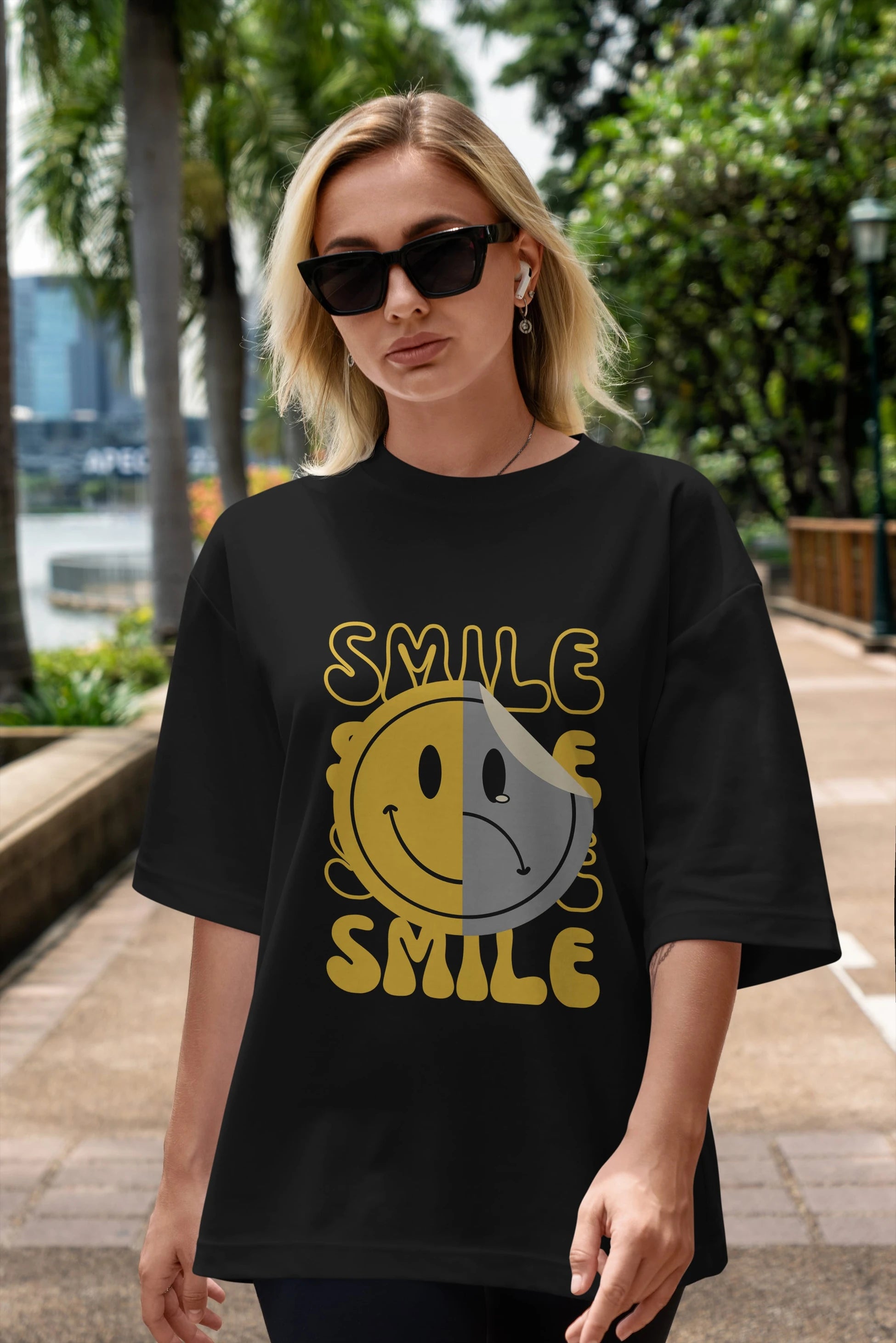 Smile Yazılı Ön Baskılı Oversize t-shirt Erkek Kadın Unisex