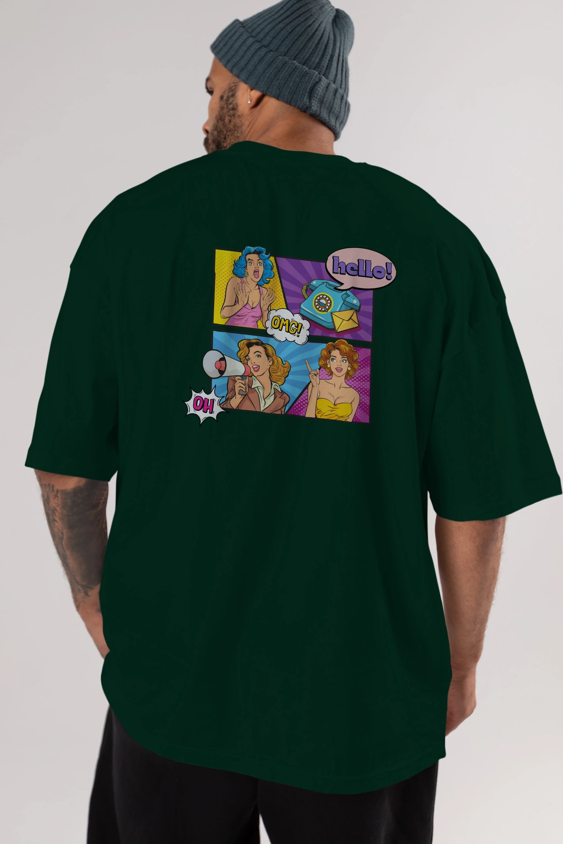 Hello OMG Arka Baskılı Oversize t-shirt Erkek Kadın Unisex