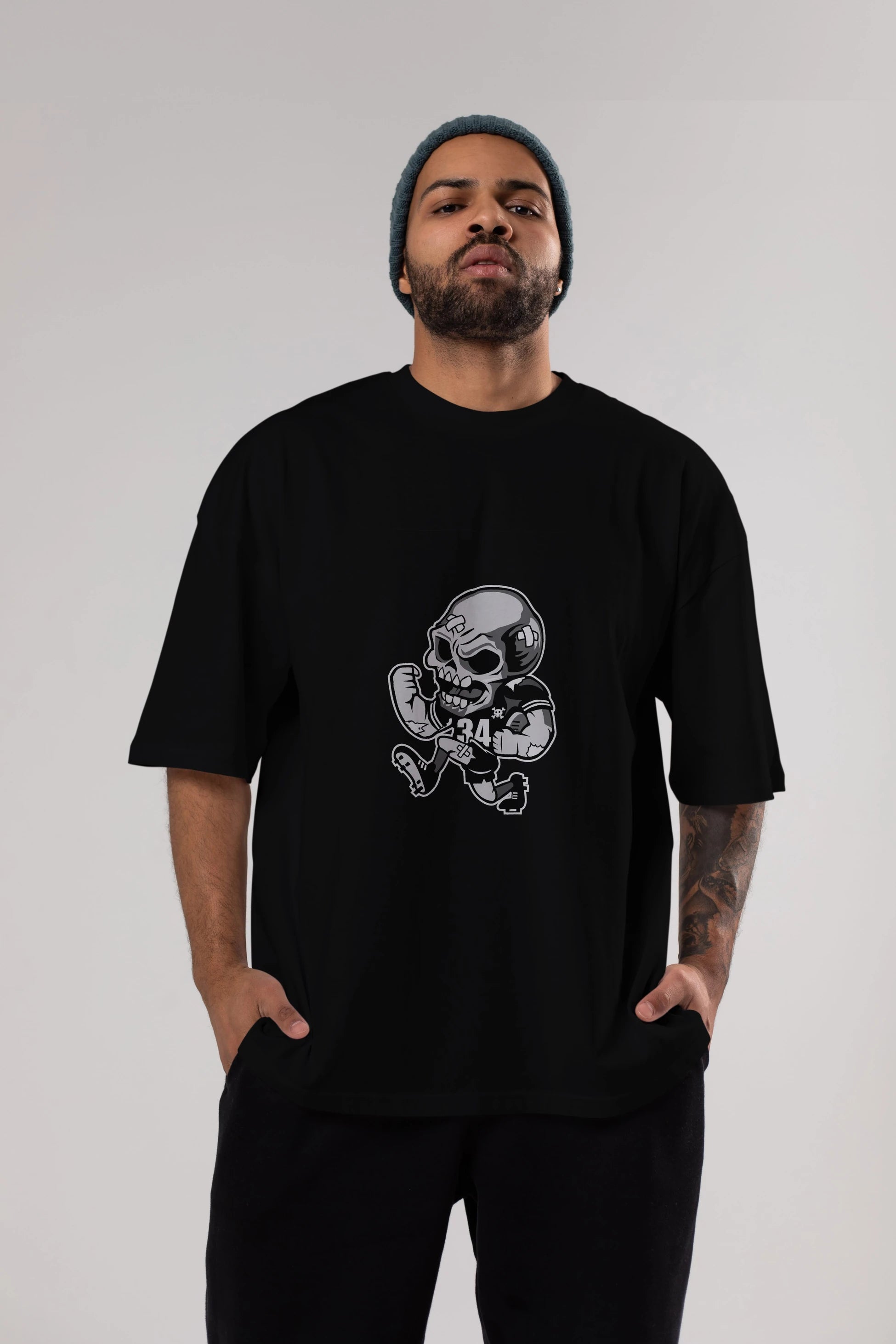 Skull Football Ön Baskılı Oversize t-shirt Erkek Kadın Unisex %100 Pamuk tişort