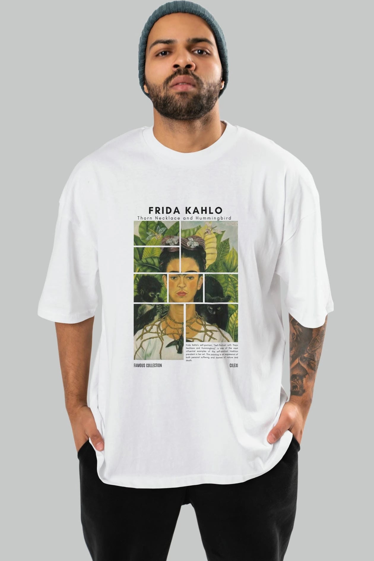 Frida Kahlo ön Baskılı Oversize t-shirt Erkek Kadın Bisiklet Yaka Pamuk tişort
