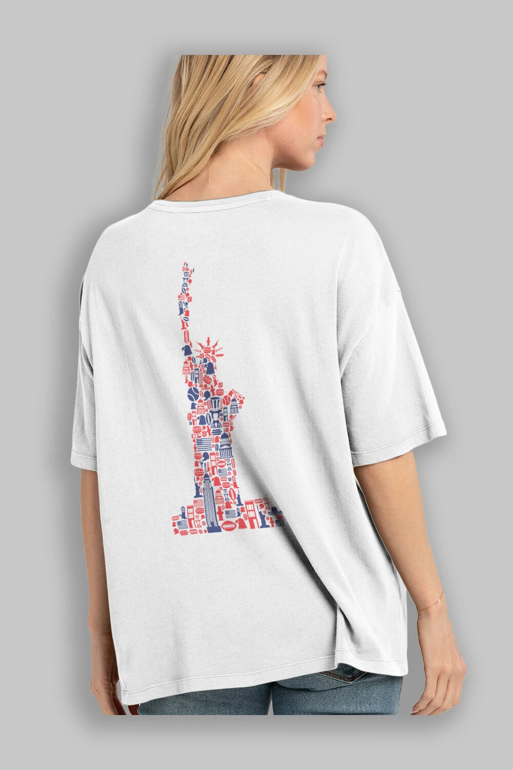 Liberty Arka Baskılı Oversize t-shirt %100 pamuk Erkek Kadın Unisex