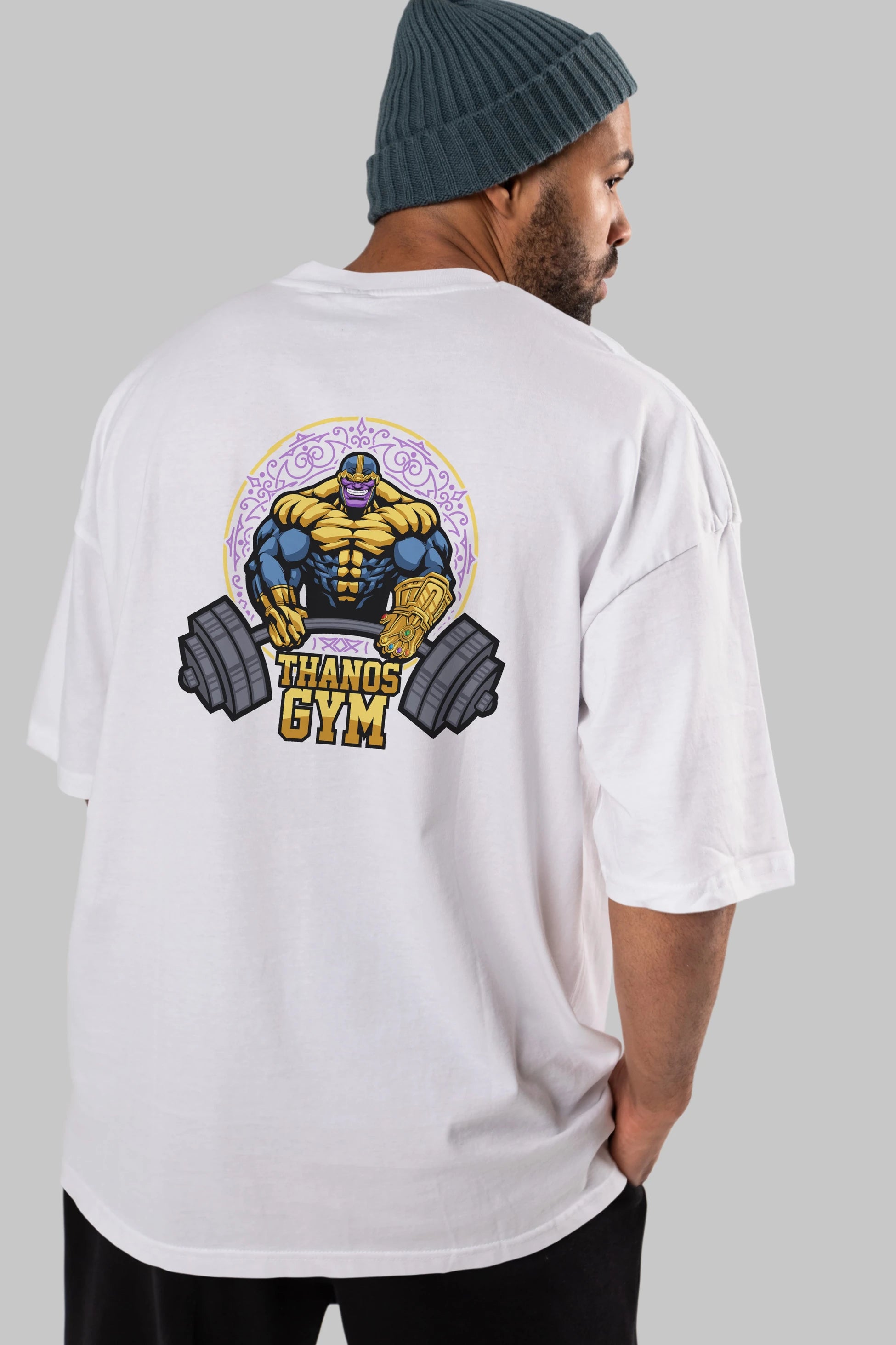 Thanos GYM Arka Baskılı Oversize t-shirt Erkek Kadın Unisex %100 Pamuk Bisiklet Yaka tişort