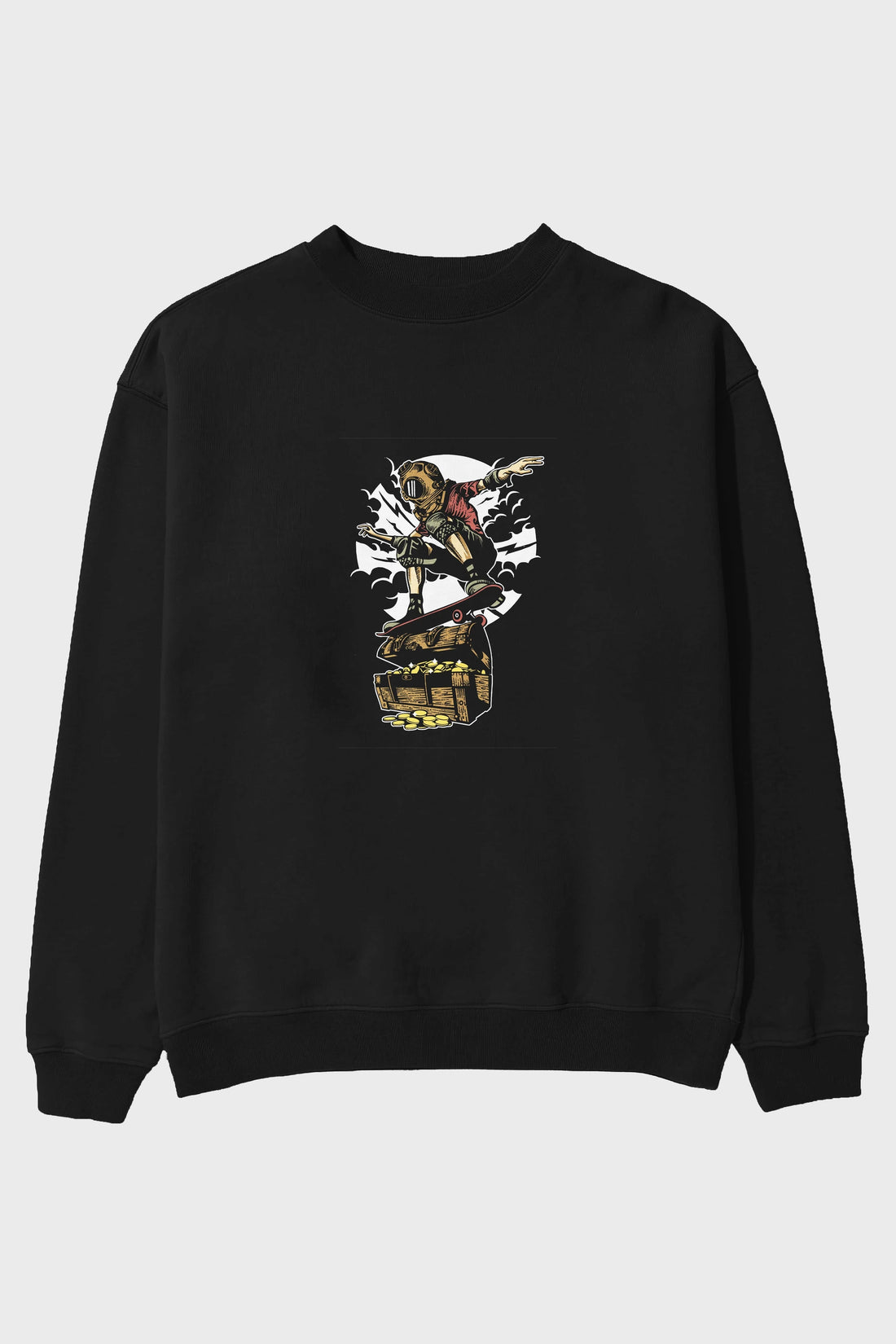 Diver Skater Treasure Ön Baskılı Oversize Sweatshirt Erkek Kadın Unisex