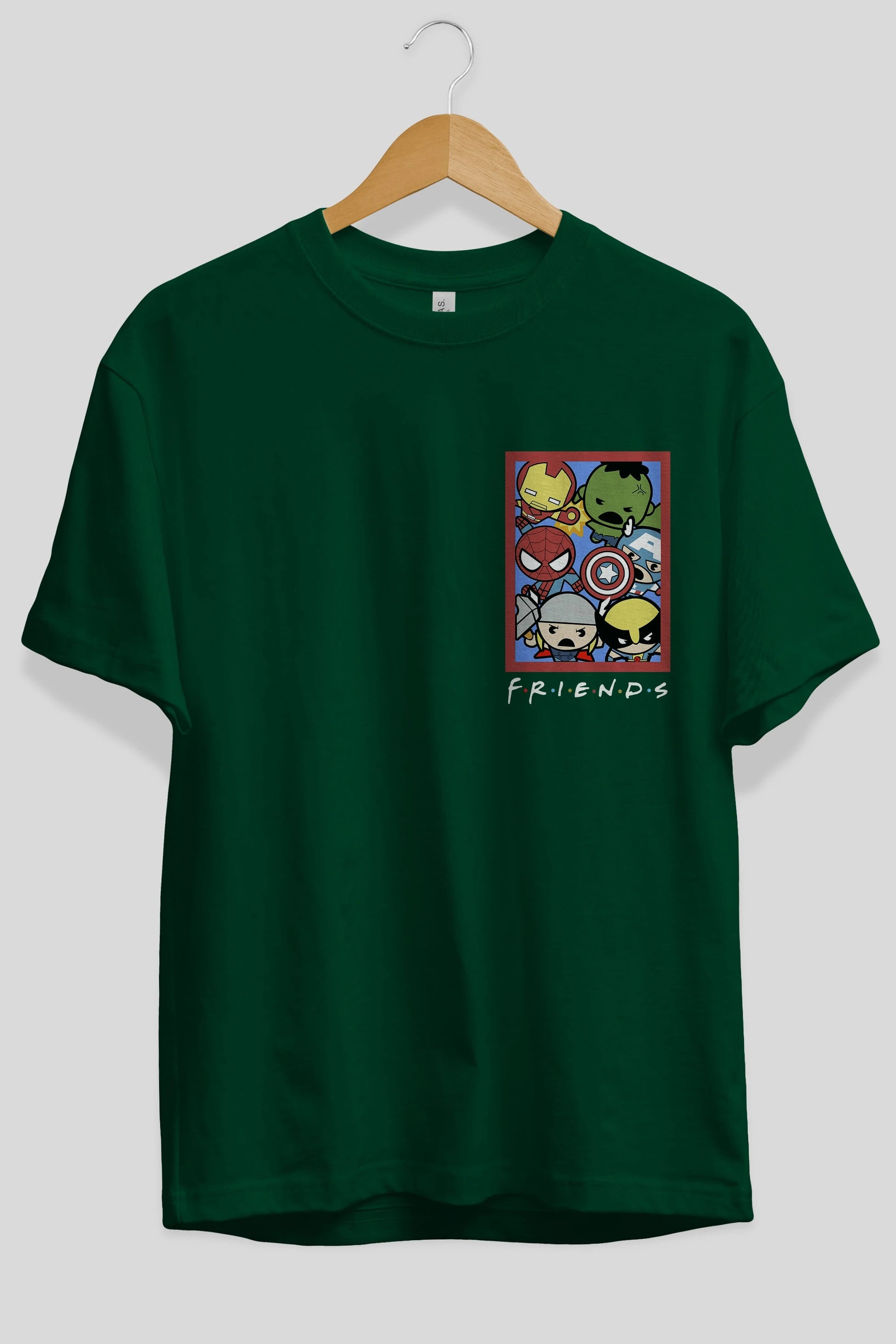 Friends Avenger Ön Sol Baskılı Oversize t-shirt Erkek Kadın Unisex %100 Pamuk Bisiklet Yaka tişort