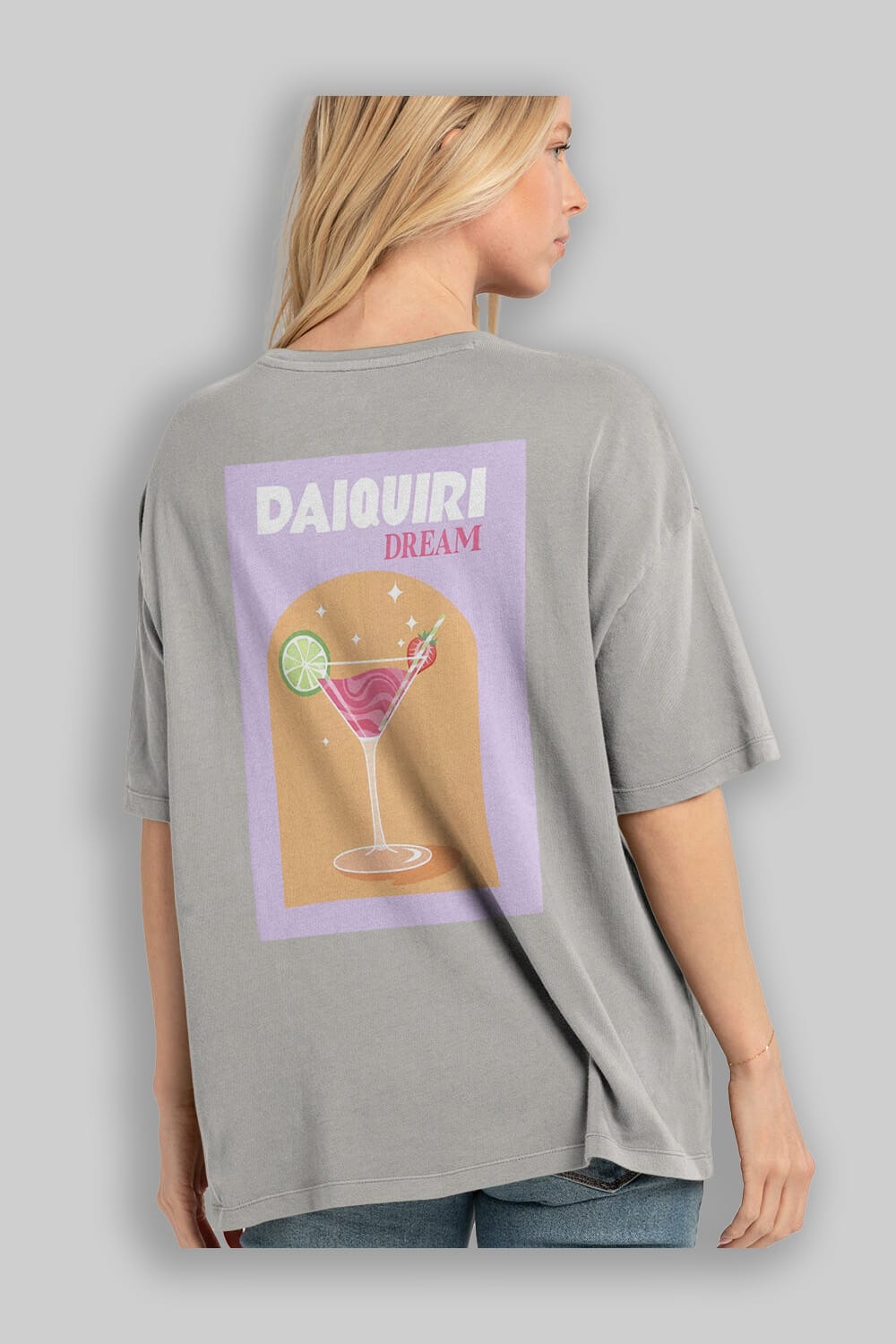 Daiquiri Dream Arka Baskılı Oversize t-shirt Erkek Kadın Unisex %100 Pamuk Bisiklet Yaka tişort