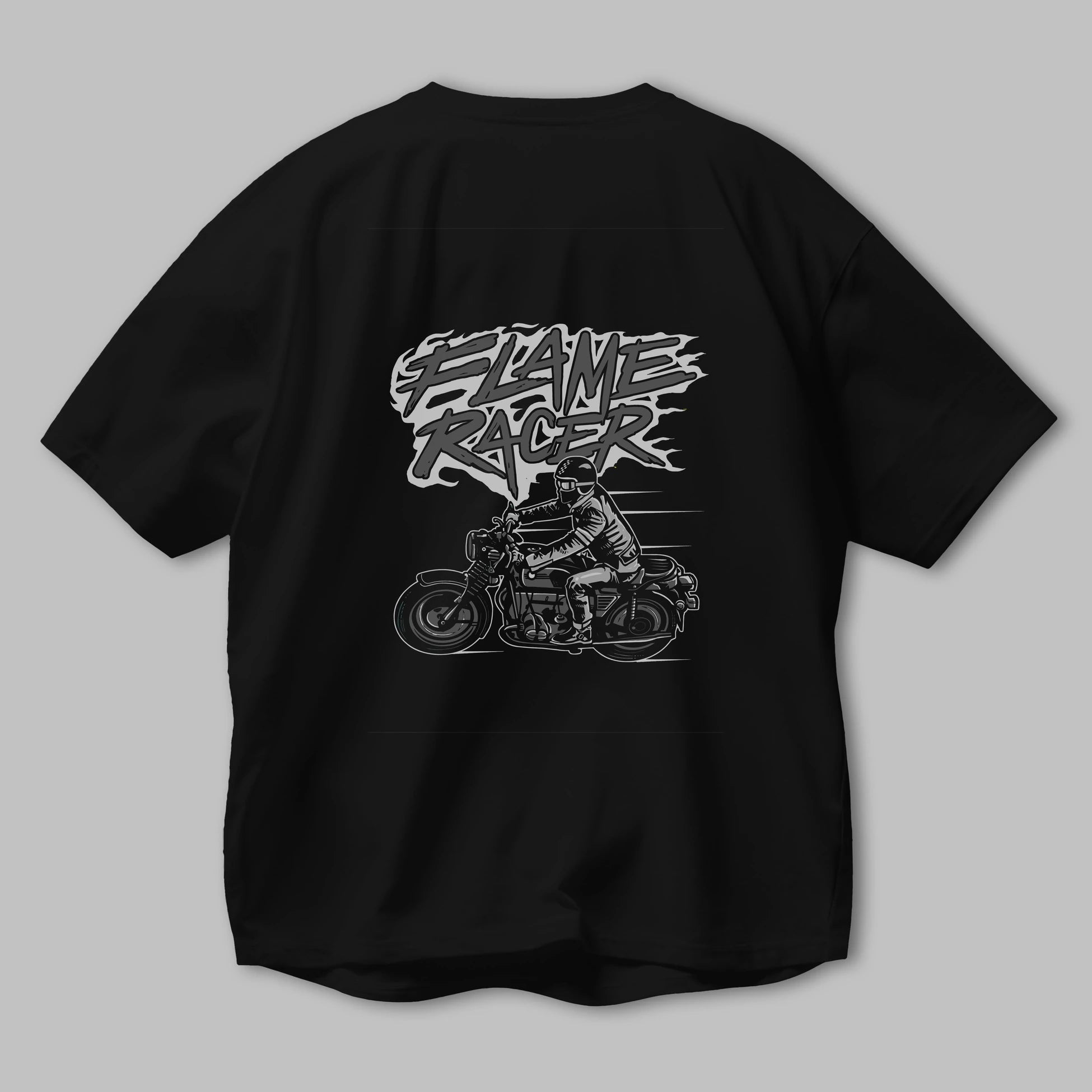 Flame Racer Arka Baskılı Oversize t-shirt Erkek Kadın Unisex %100 Pamuk