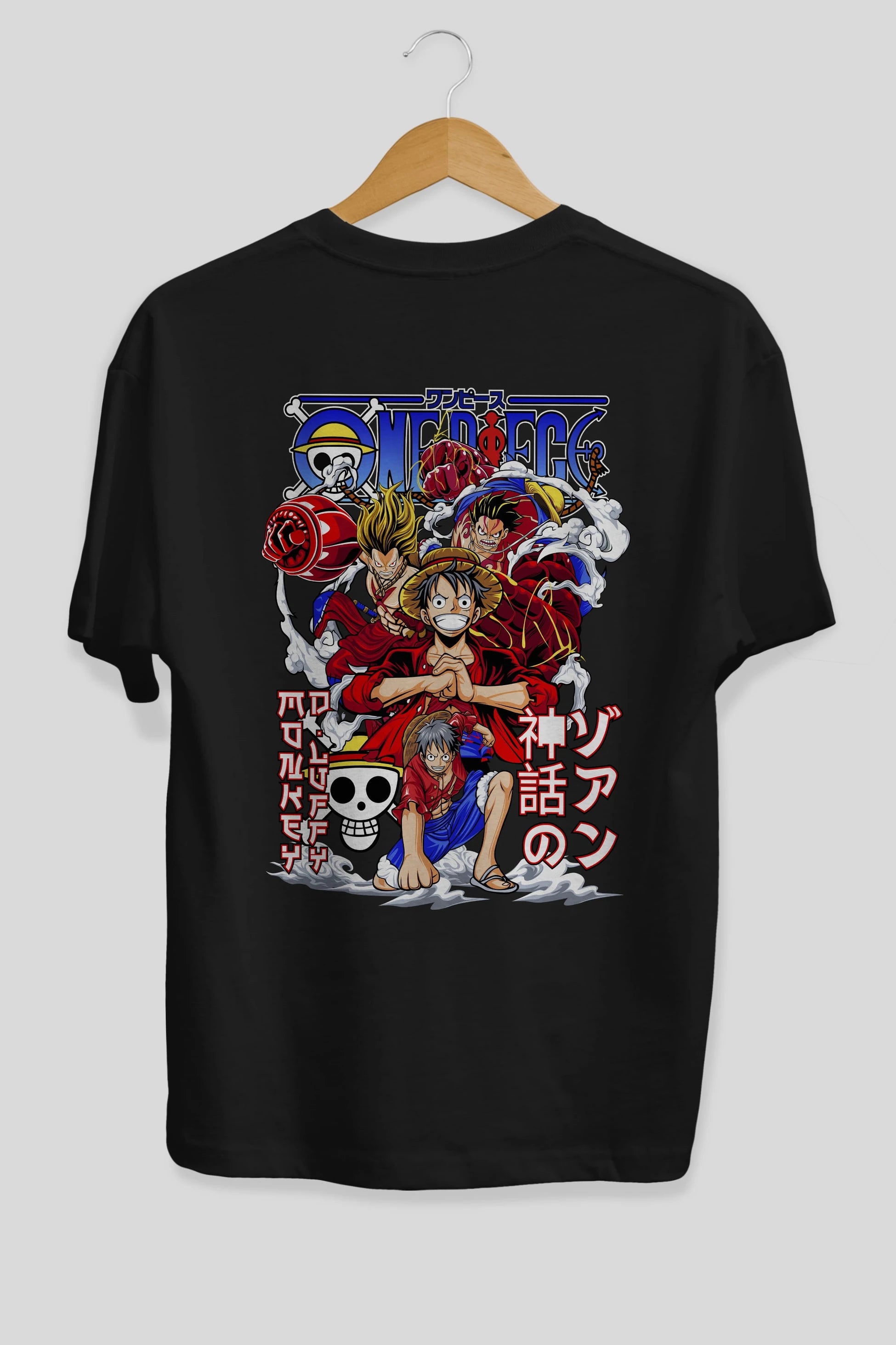MONKEY D. LUFF-ONE PIECE 2 Anime Arka Baskılı Oversize t-shirt Erkek Kadın Unisex