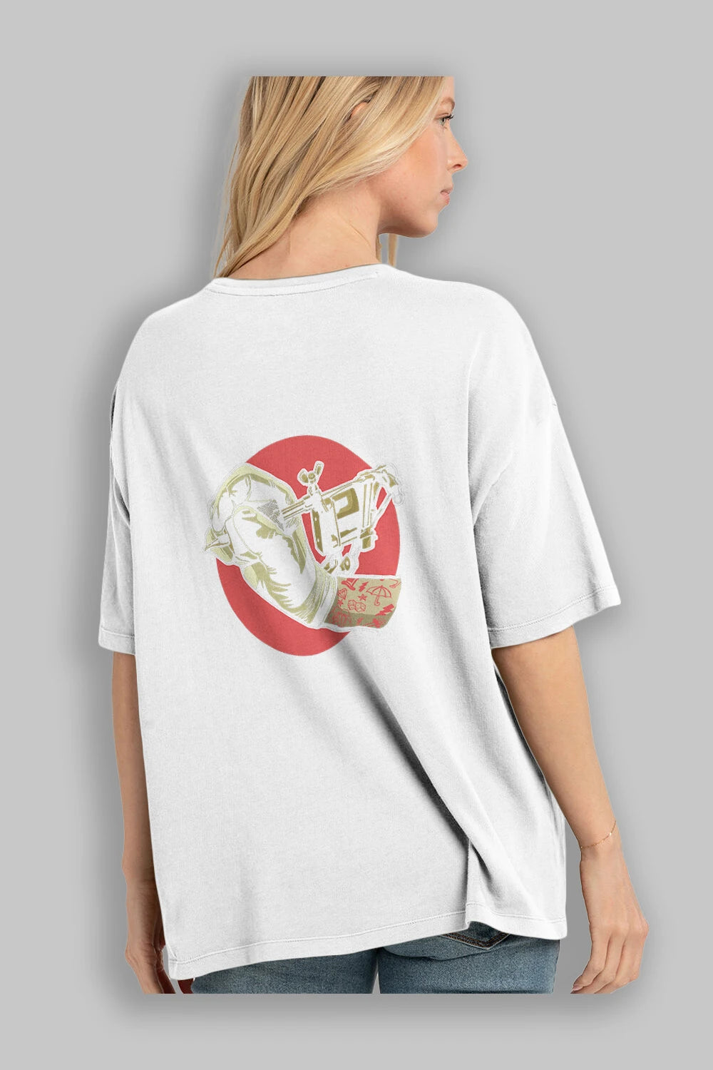 Tattoo Machine ] Arka Baskılı Oversize t-shirt Erkek Kadın Unisex %100 Pamuk