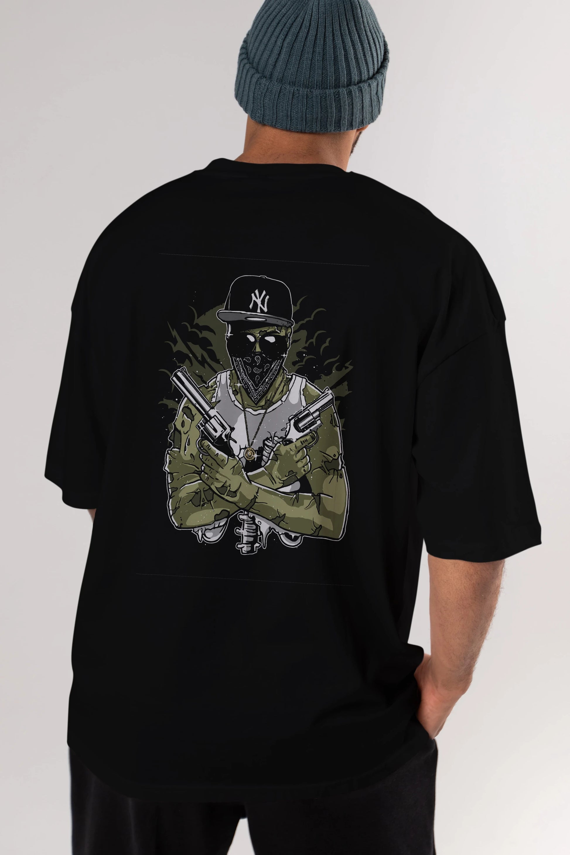 Gangsta Zombie Arka Baskılı Oversize t-shirt Erkek Kadın Unisex %100 Pamuk