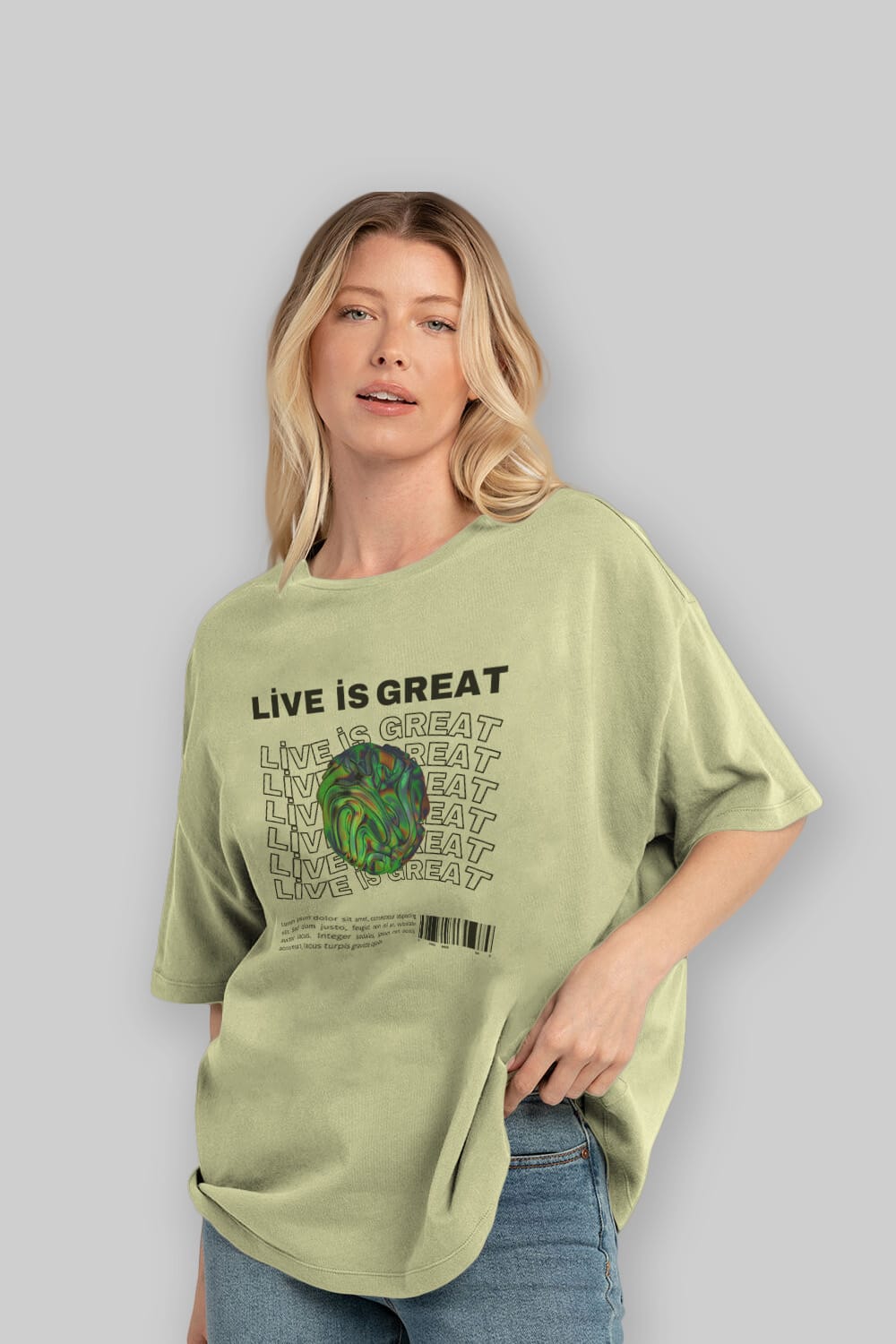 Live is Great Yazılı Ön Baskılı Oversize t-shirt Erkek Kadın Unisex
