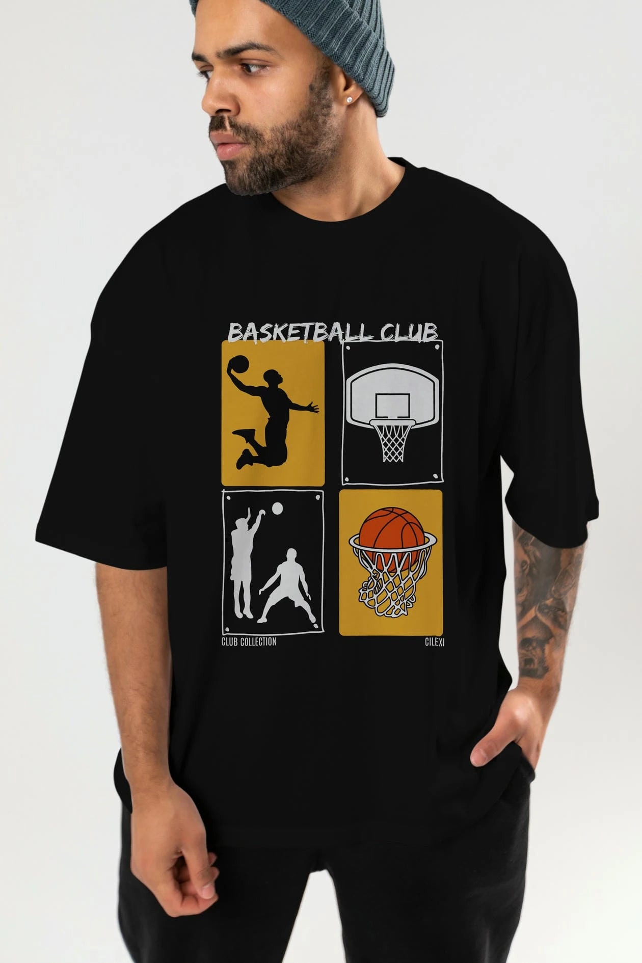 Basketball Club ön Baskılı Oversize t-shirt Erkek Kadın %100 Pamuk Bisiklet Yaka tişort