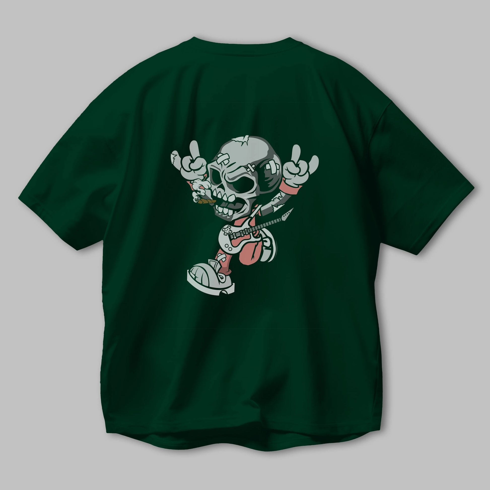 Skull Metal Sign Arka Baskılı Oversize t-shirt Erkek Kadın Unisex %100 Pamuk tişort
