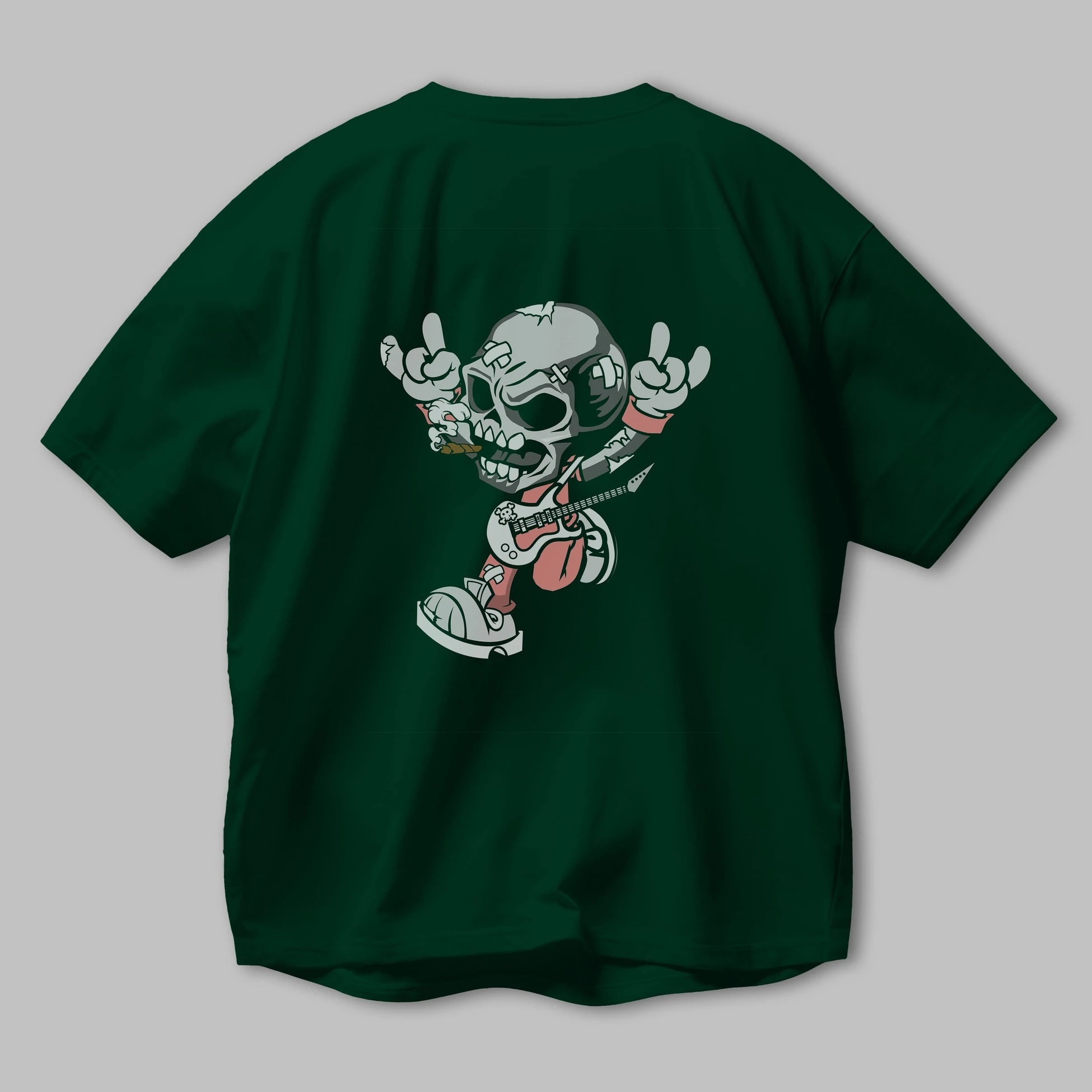 Skull Metal Sign Arka Baskılı Oversize t-shirt Erkek Kadın Unisex %100 Pamuk tişort
