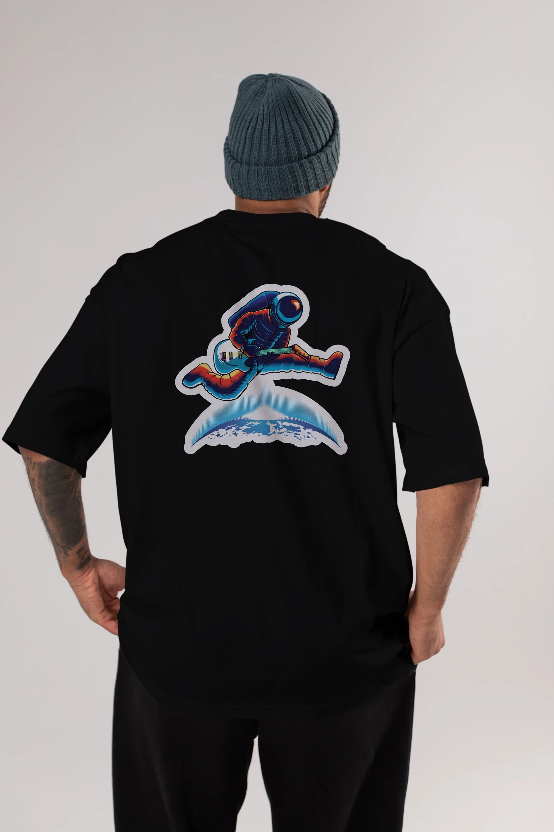 Astroguitar Sticker Arka Baskılı Oversize t-shirt Erkek Kadın Unisex