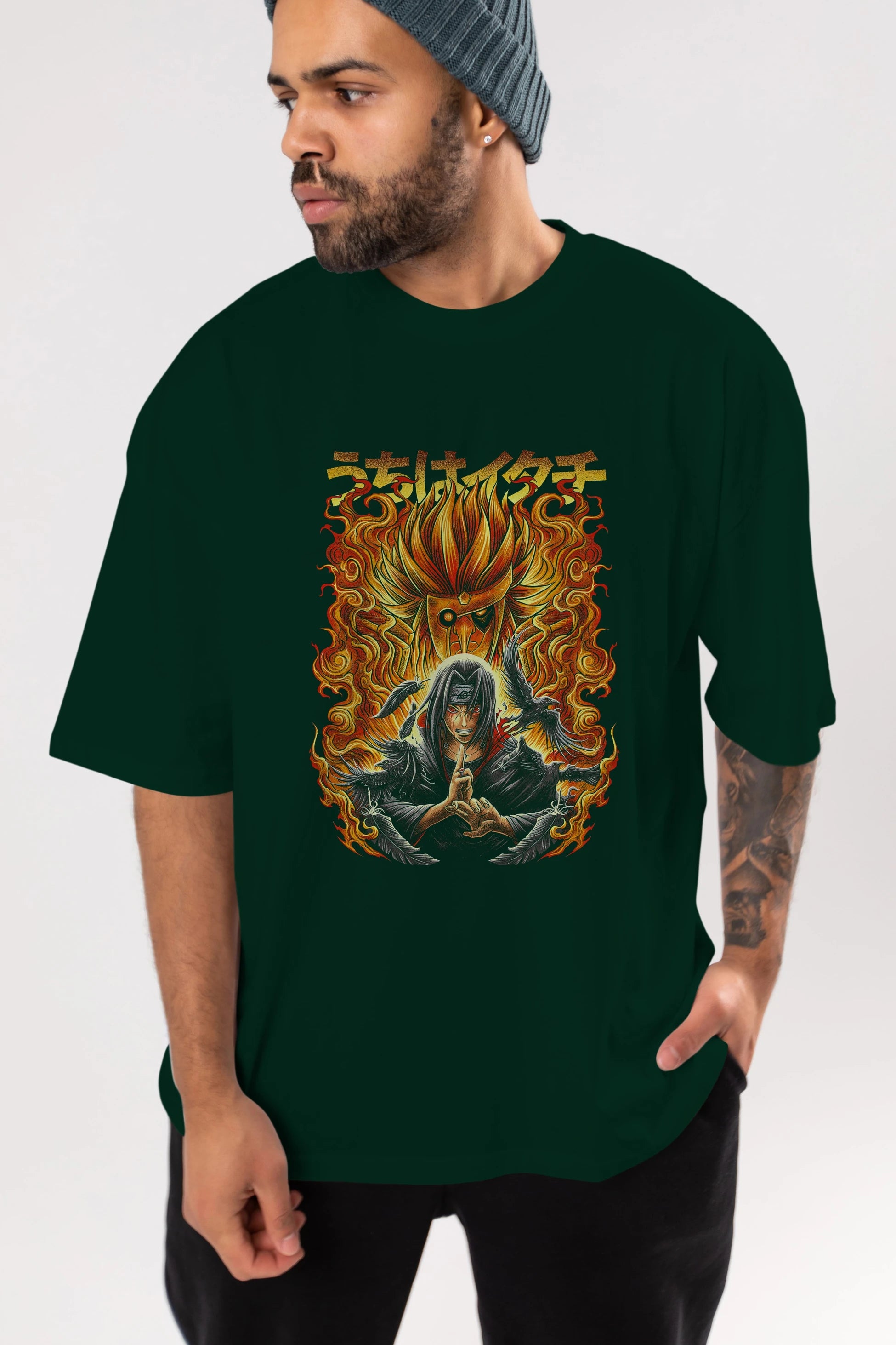 NARUTO ITACHI UCHIHA Anime Ön Baskılı Oversize t-shirt %100 pamuk Erkek Kadın Unisex