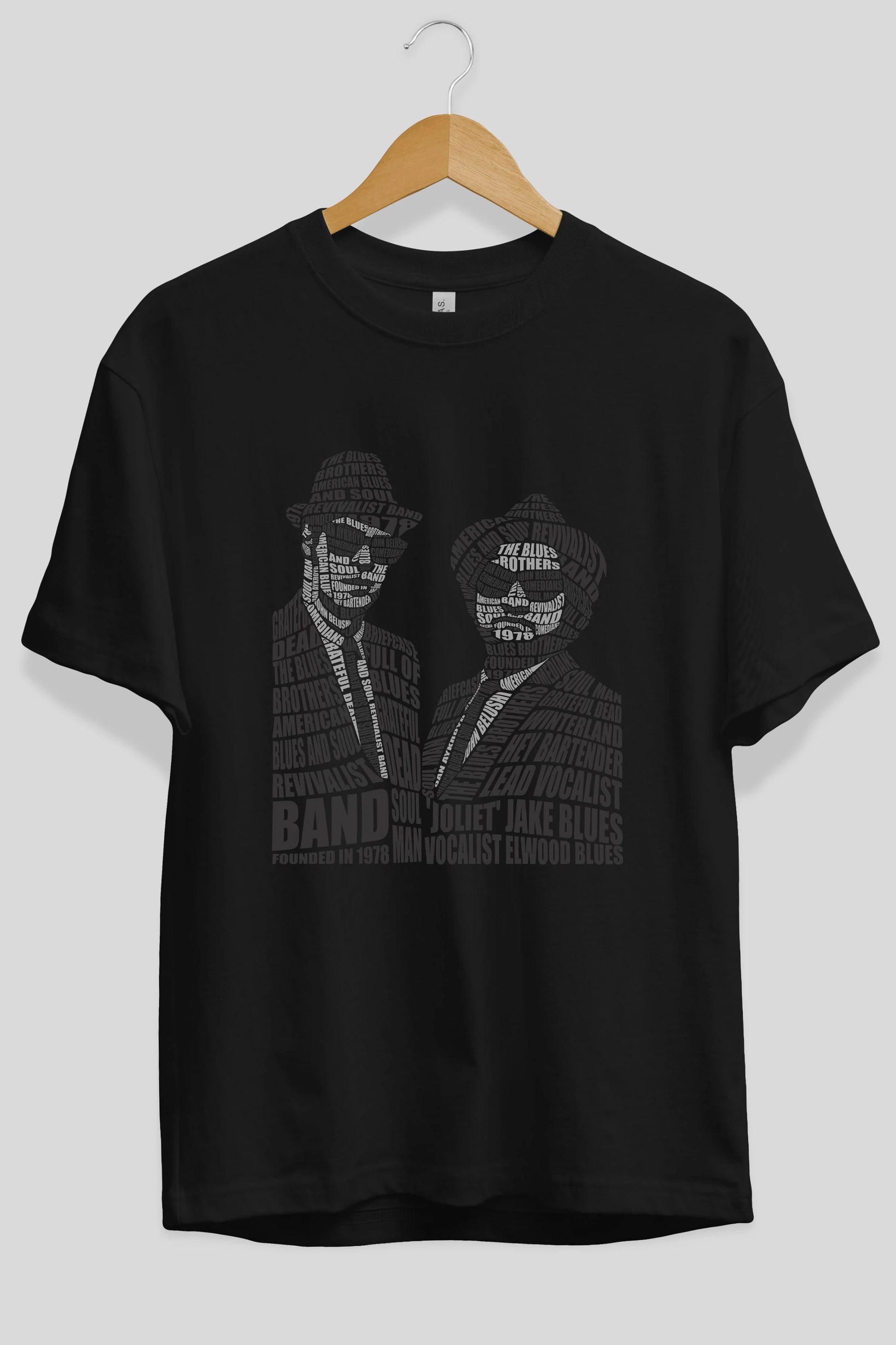 Blues Brothers Calligram Ön Baskılı Oversize t-shirt %100 pamuk Erkek Kadın Unisex