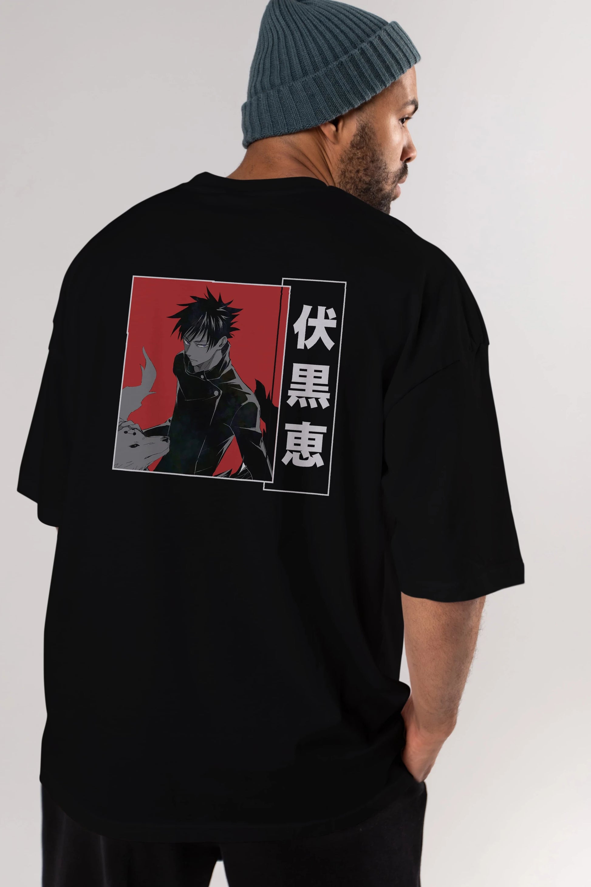Megumi Fushiguro Anime Arka Baskılı Oversize t-shirt Erkek Kadın Unisex
