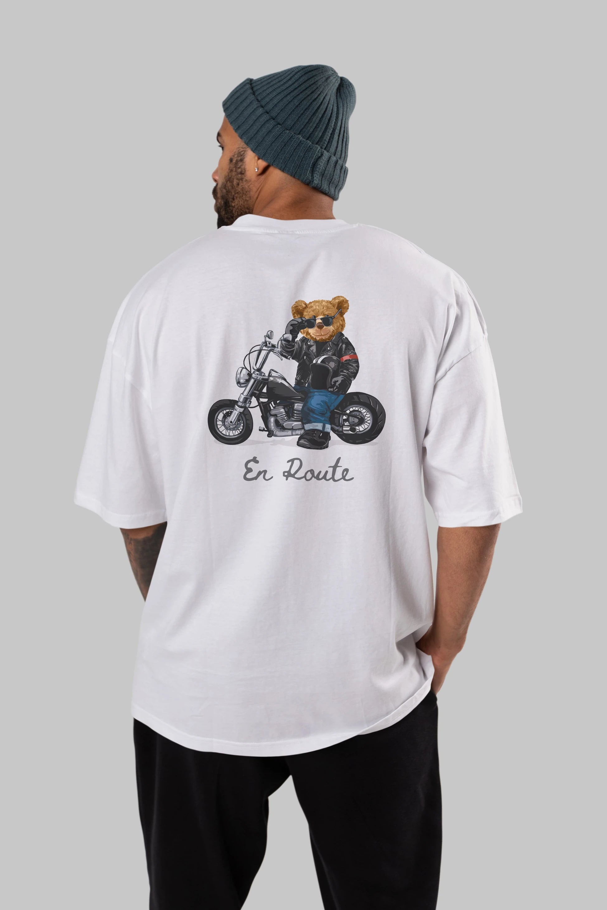Teddy Bear En Route Arka Baskılı Oversize t-shirt Erkek Kadın Unisex %100 Pamuk
