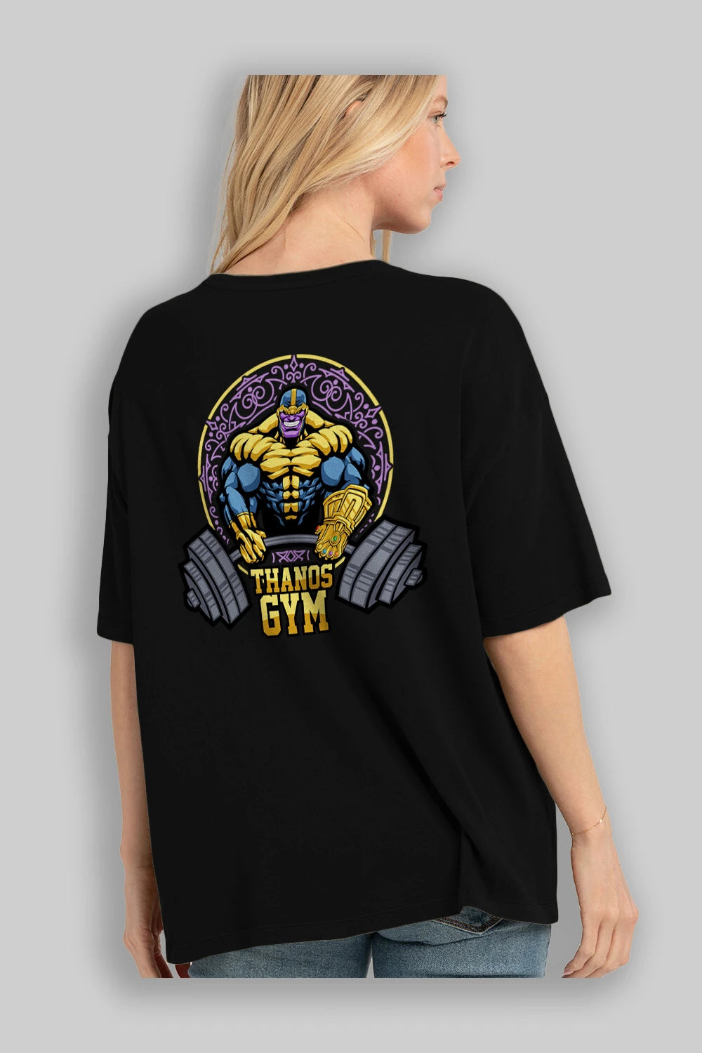 Thanos GYM Arka Baskılı Oversize t-shirt Erkek Kadın Unisex %100 Pamuk Bisiklet Yaka tişort