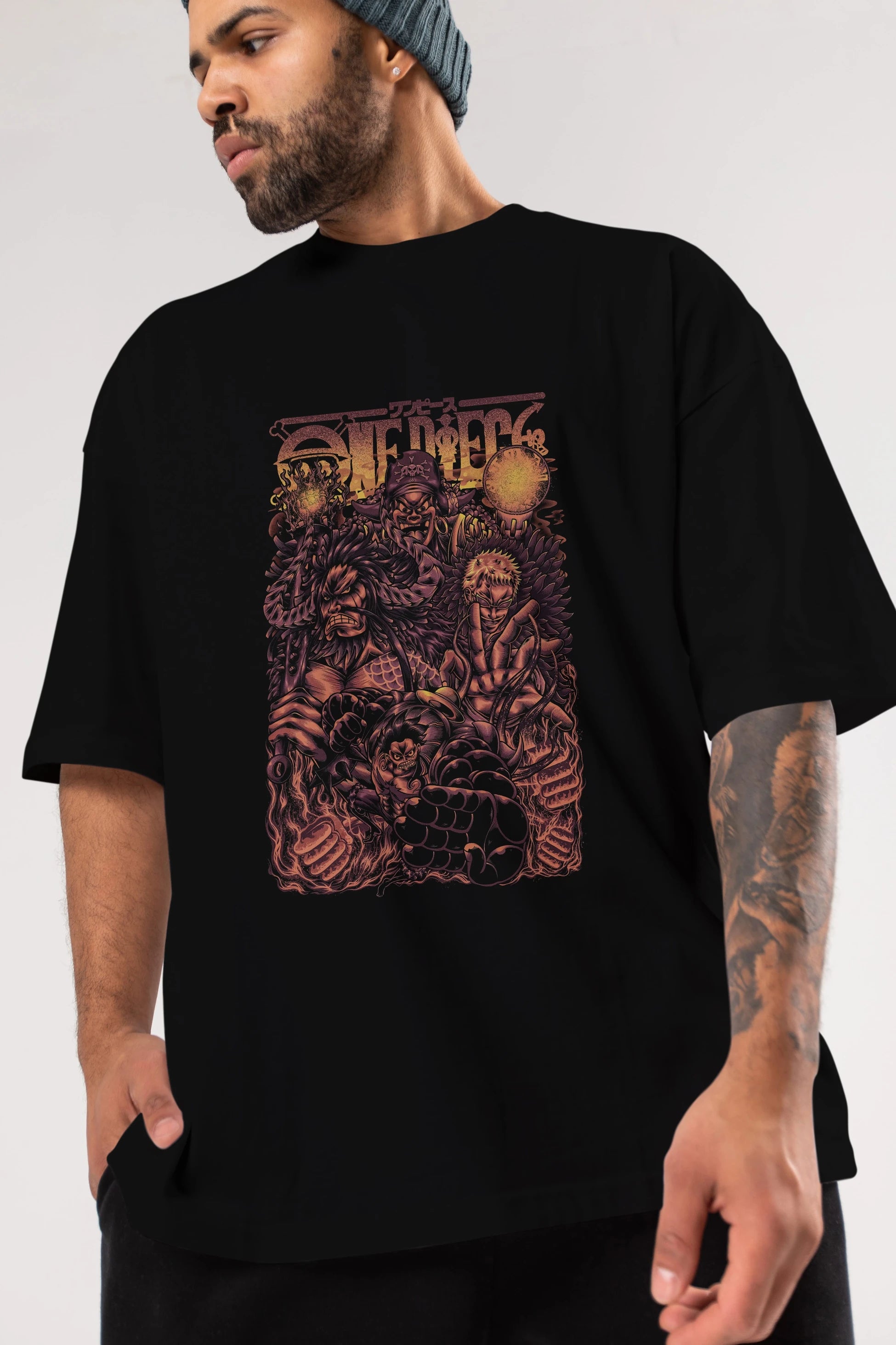 ONE PIECE Anime Ön Baskılı Oversize t-shirt %100 pamuk Erkek Kadın Unisex