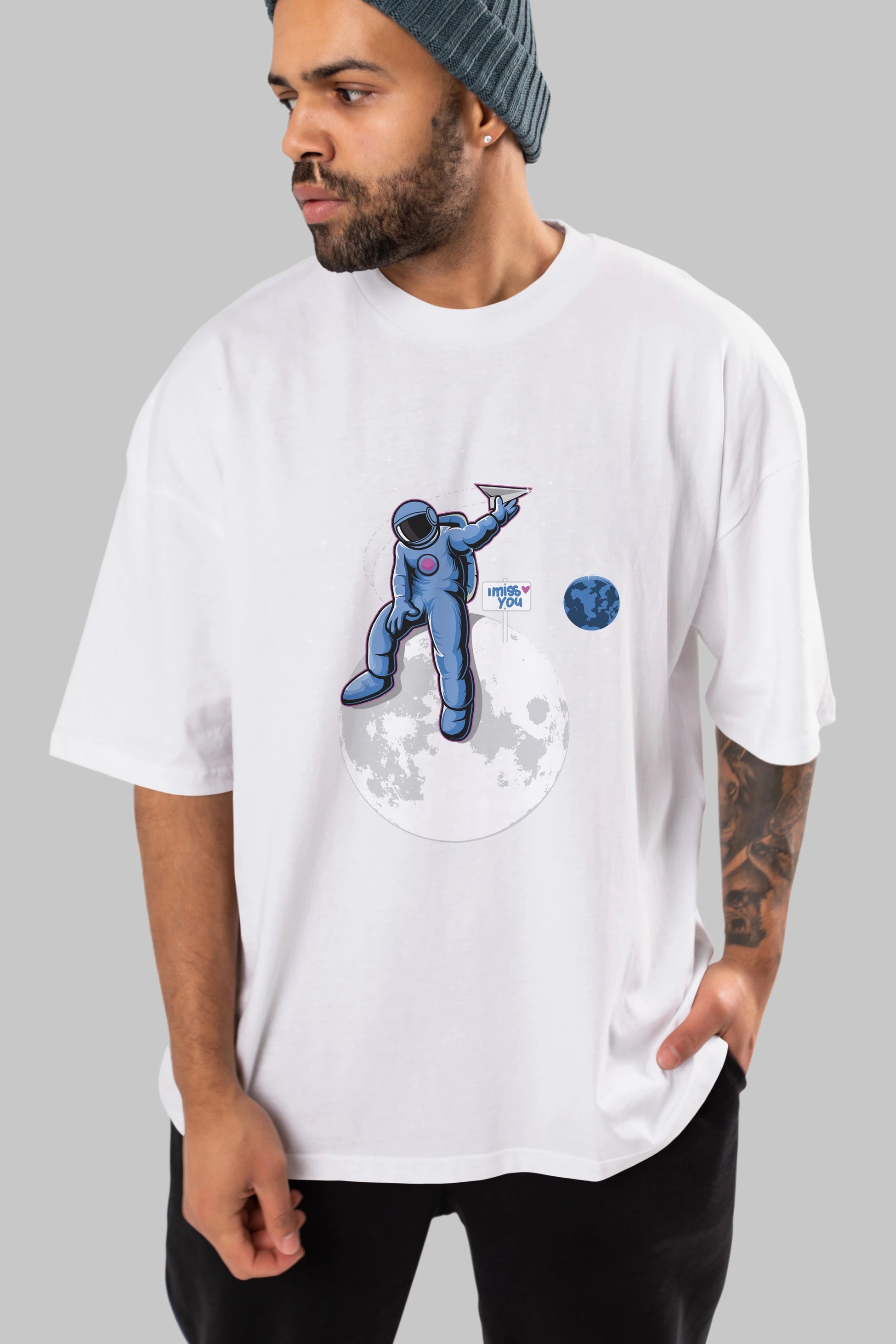 Astro Missing Earth Ön Baskılı Oversize t-shirt Erkek Kadın Unisex