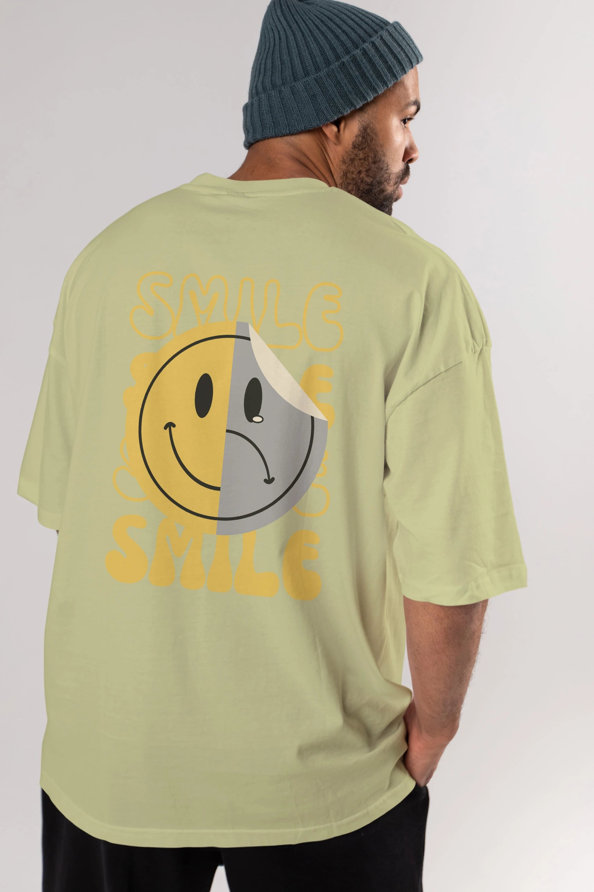 Smile Yazılı Arka Baskılı Oversize t-shirt Erkek Kadın Unisex