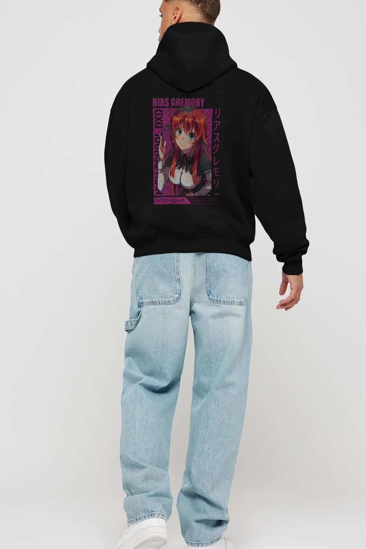 Rias Gremory 10 Anime Arka Baskılı Hoodie Oversize Kapüşonlu Sweatshirt Erkek Kadın Unisex