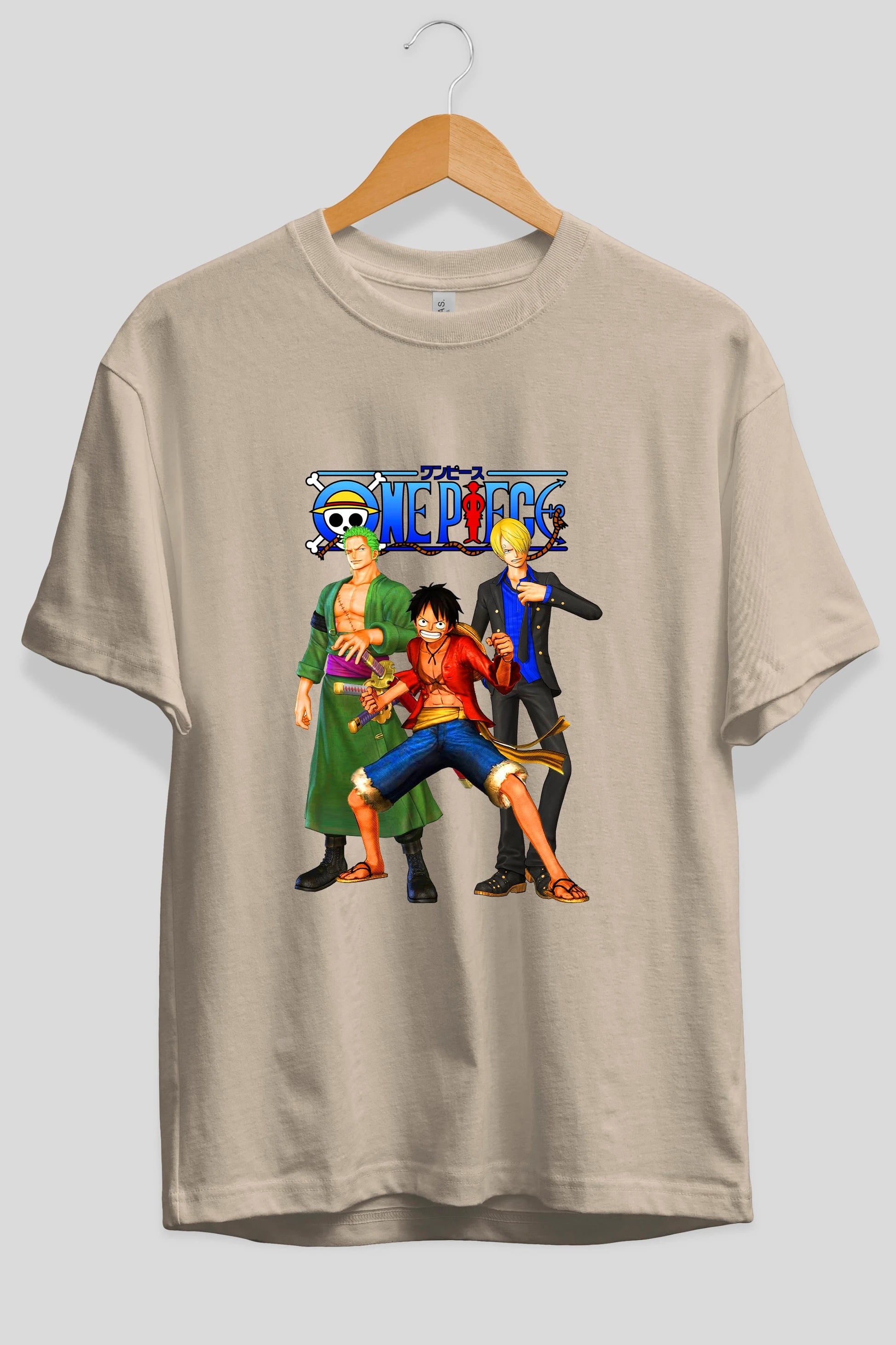 Luffy Sanji Zoro Anime Ön Baskılı Oversize t-shirt Erkek Kadın Unisex