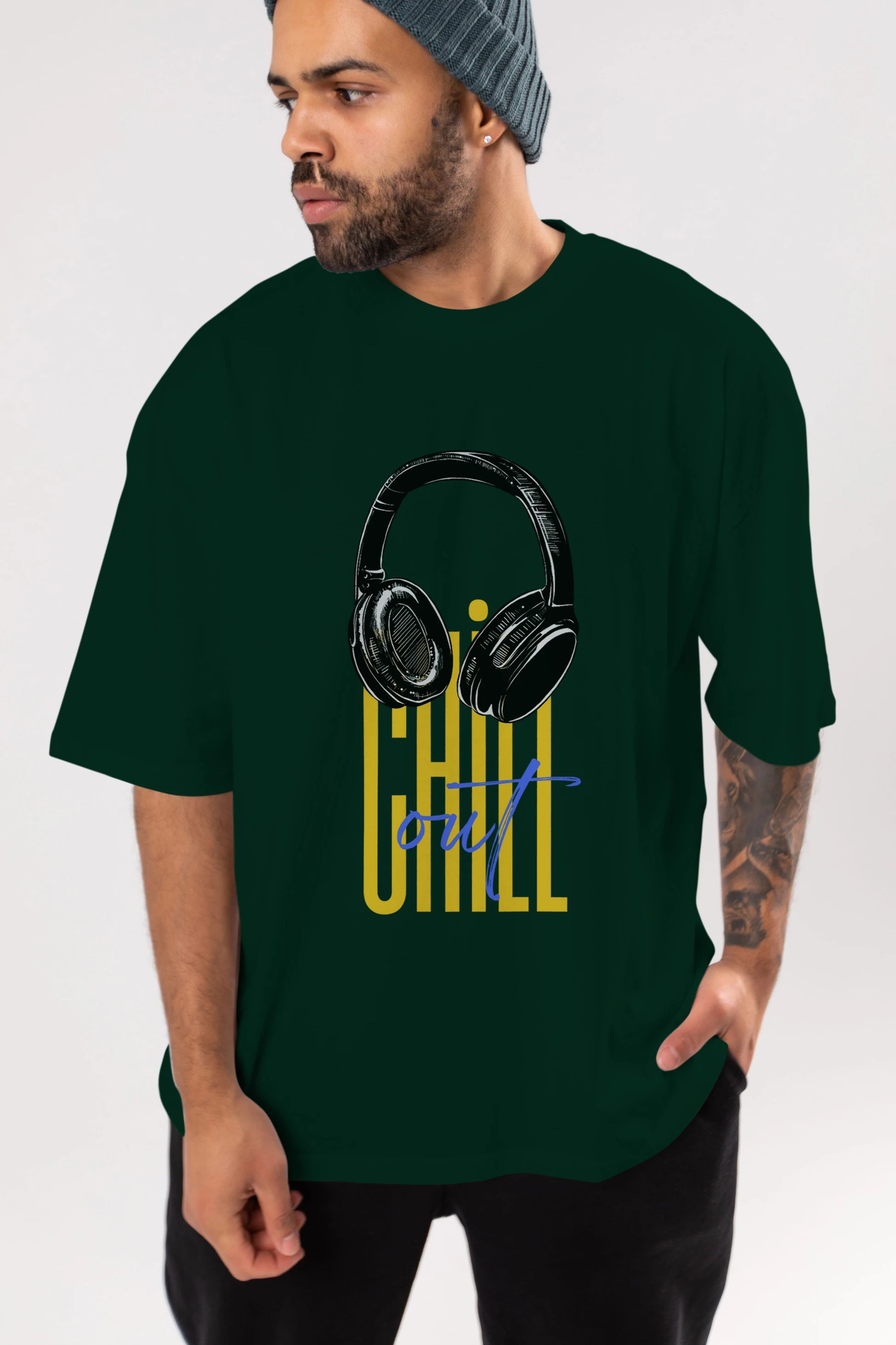 Chill Out Yazılı Ön Baskılı Oversize t-shirt Erkek Kadın Unisex