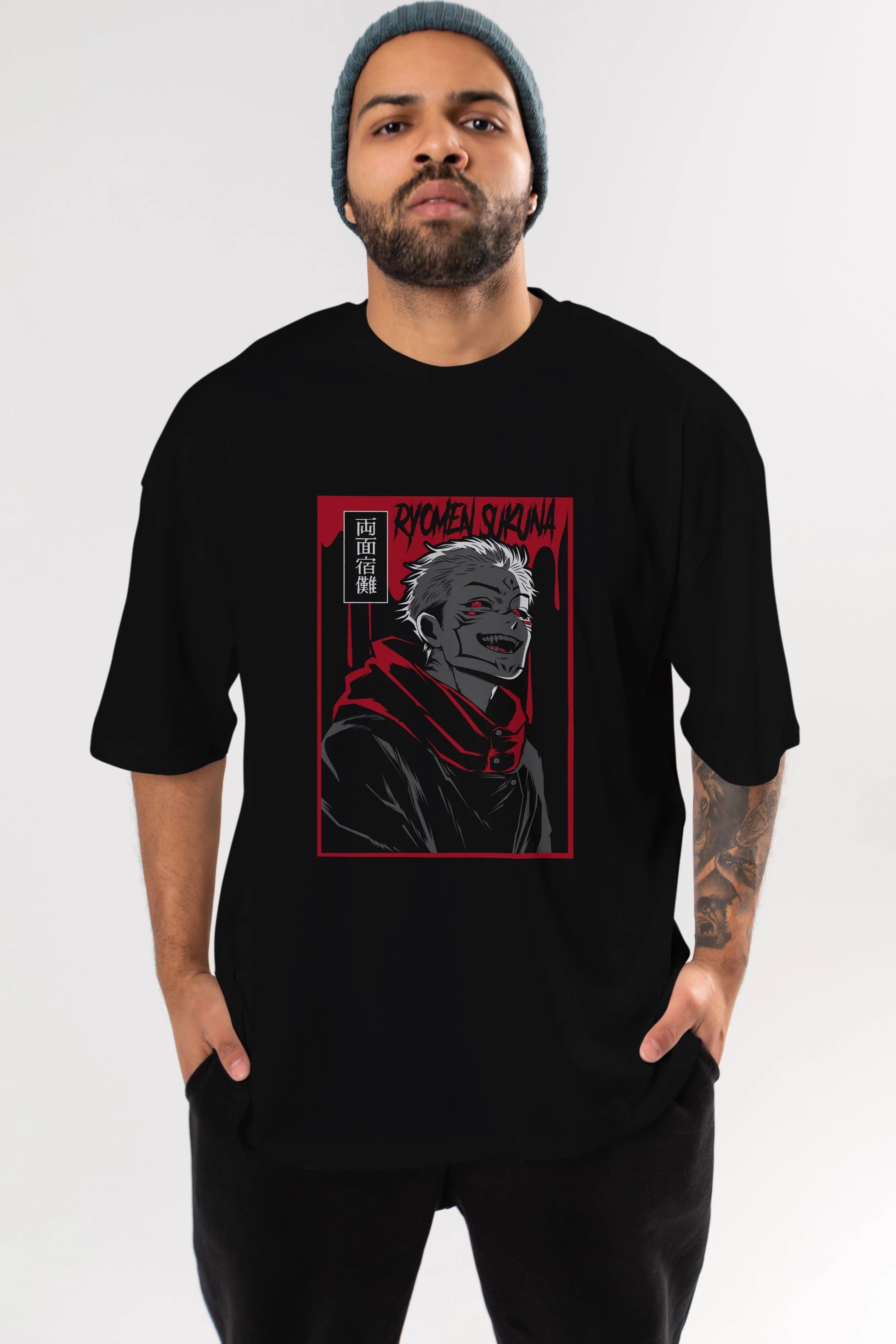 SUKUNA Anime Ön Baskılı Oversize t-shirt %100 pamuk Erkek Kadın Unisex